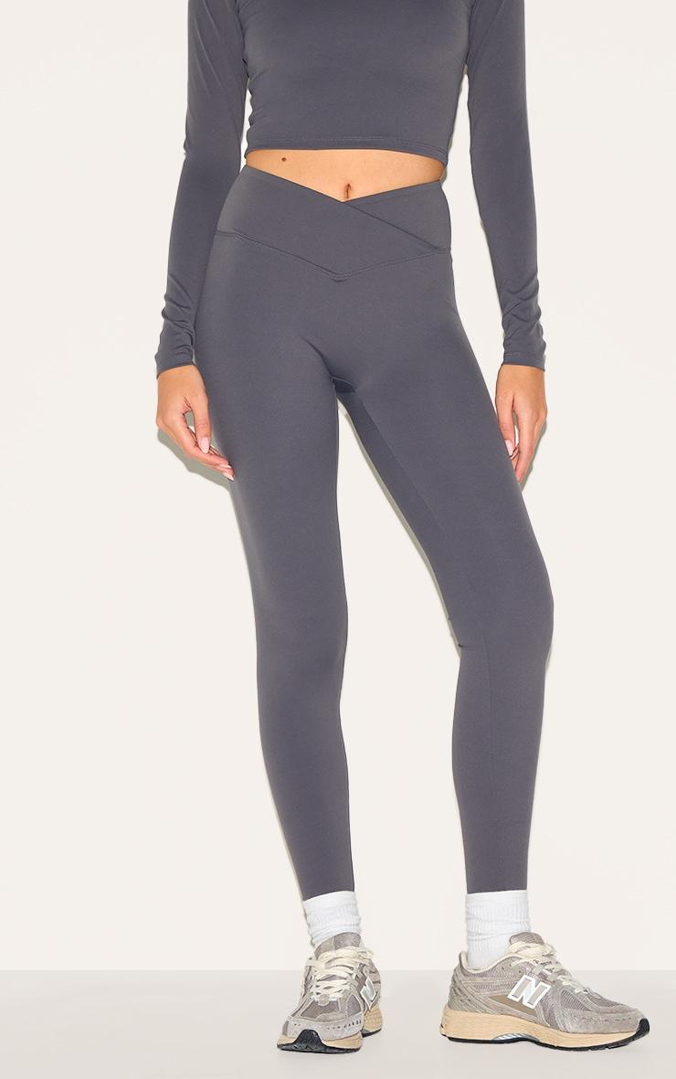 Charcoal Sculpt Wrap Waist Gym Leggings Product Image