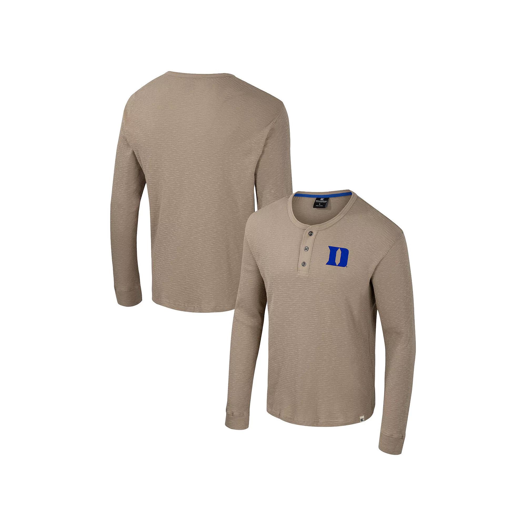 Men's Colosseum  Tan Duke Blue Devils Great Outdoors Henley Long Sleeve Shirt, Size: 3XL, Team Product Image