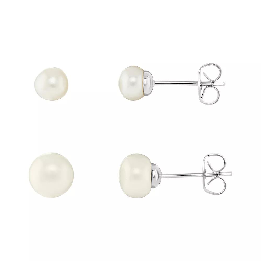 PRIMROSE Silver Tone Freshwater Cultured Pearl Stud Earrings Duo, Women's Product Image