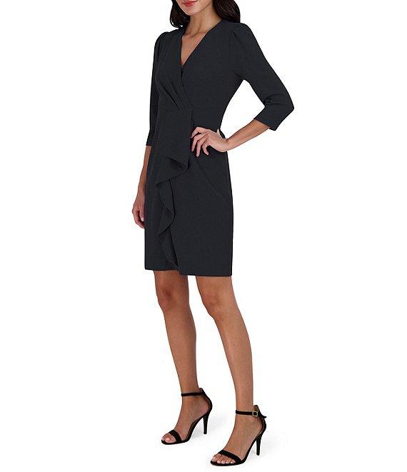Julia Jordan Pleated Surplice V-Neck 3/4 Sleeve Ruffled Front Dress Product Image