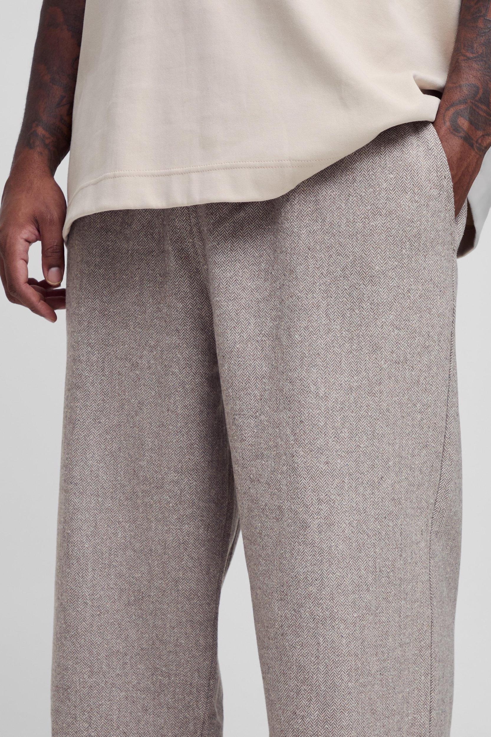 Plus Brushed Herringbone Relaxed Fit Pants | boohooMAN USA Product Image