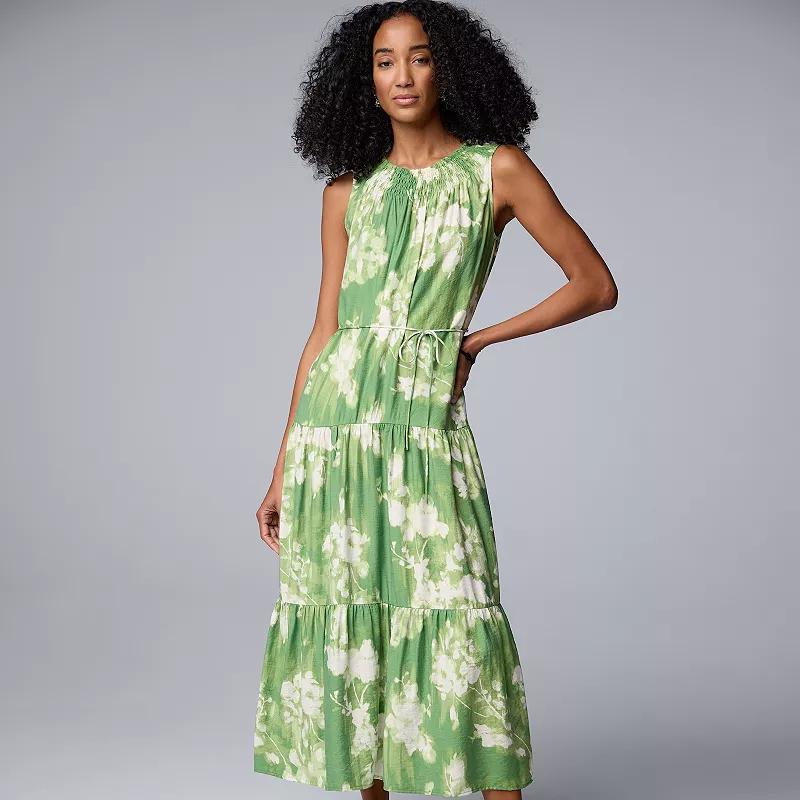 Women's Simply Vera Vera Wang Smocked Maxi Dress, Size: Medium, Green Floral Product Image