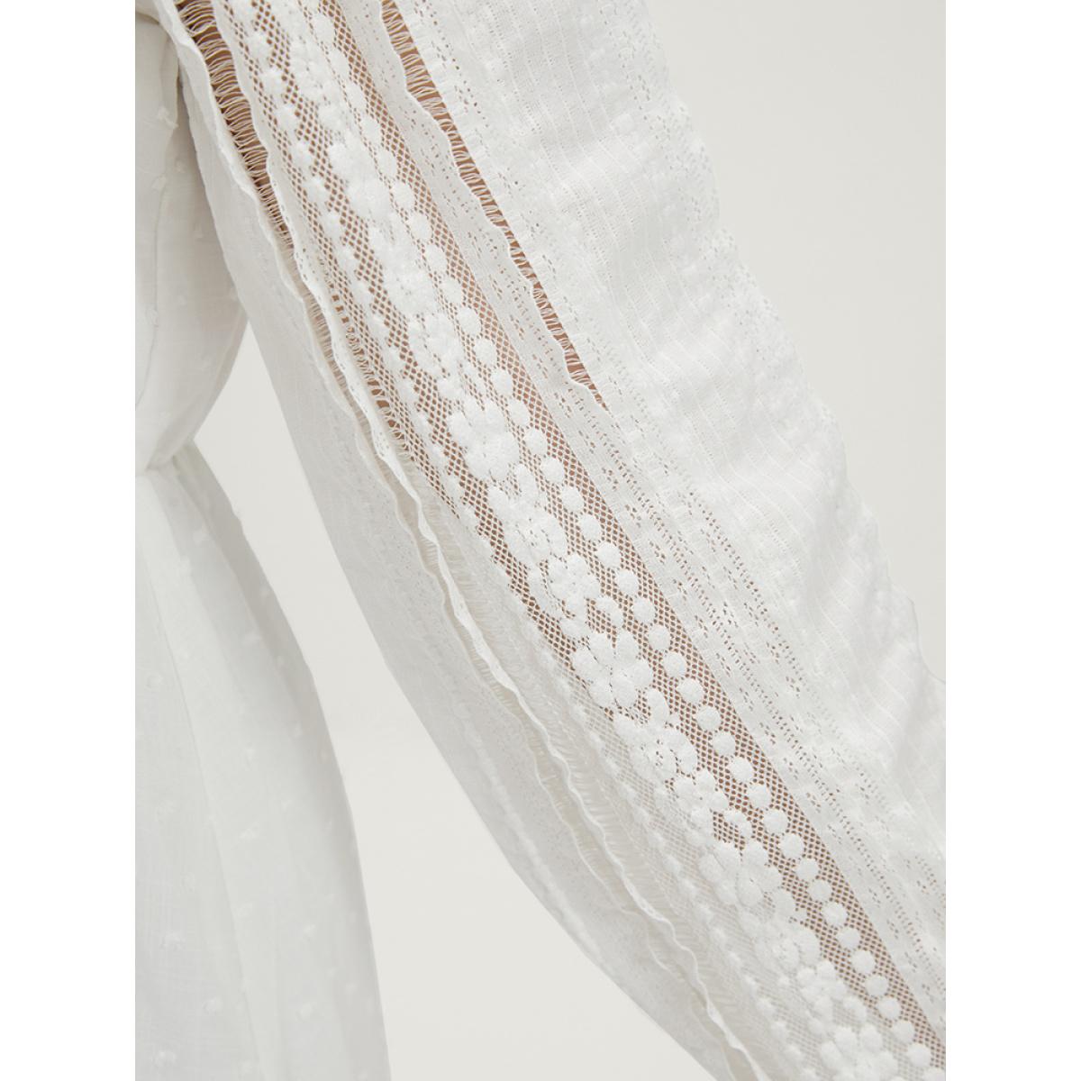 Plus Size WhiteSmoke Solid Lace Patchwork Lantern Sleeve Blouse Women Elegant Long Sleeve V-neck Dailywear Blouses BloomChic 10/M Product Image