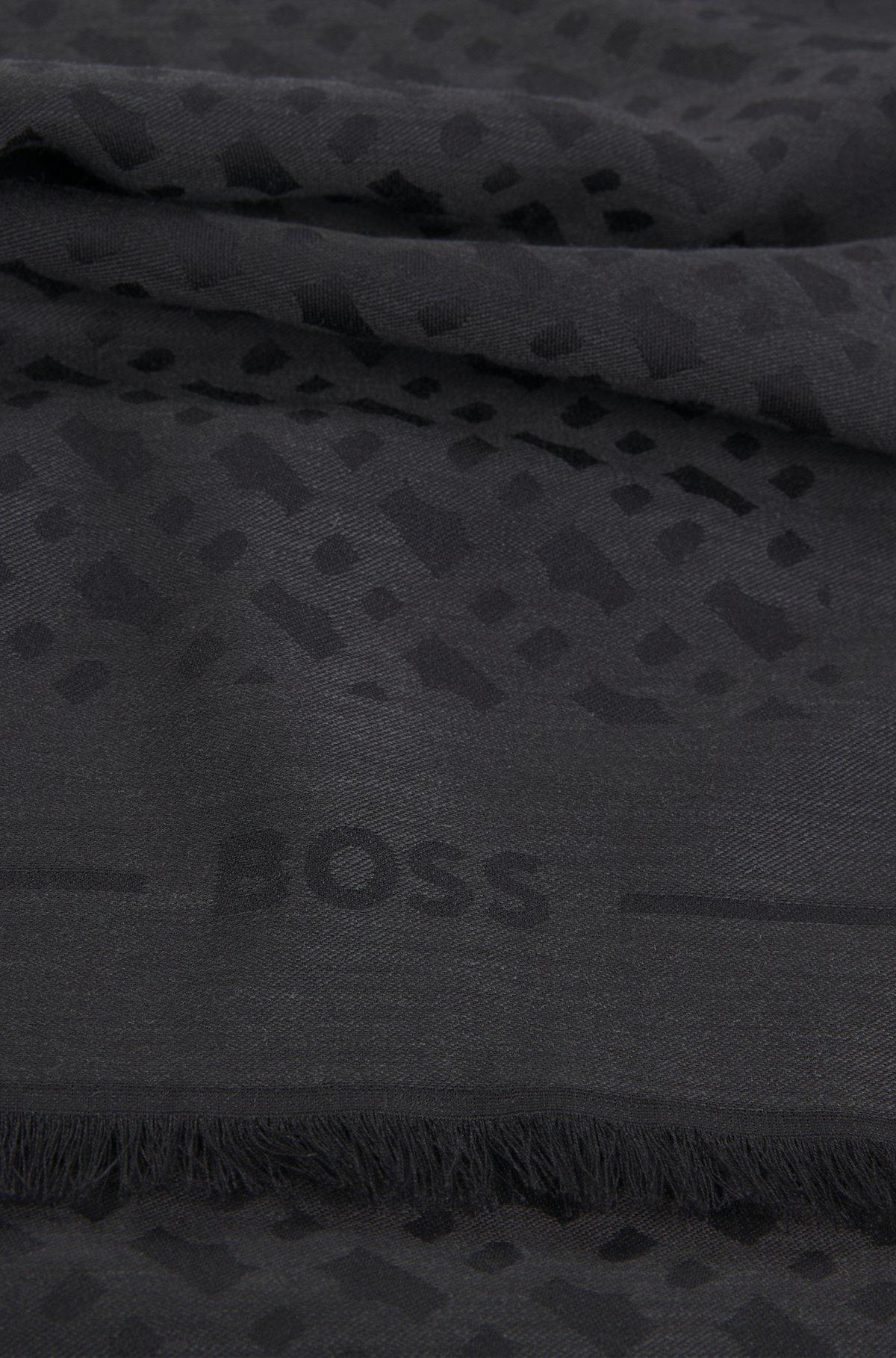 BOSS - Monogram-jacquard scarf in modal and wool - Black Product Image