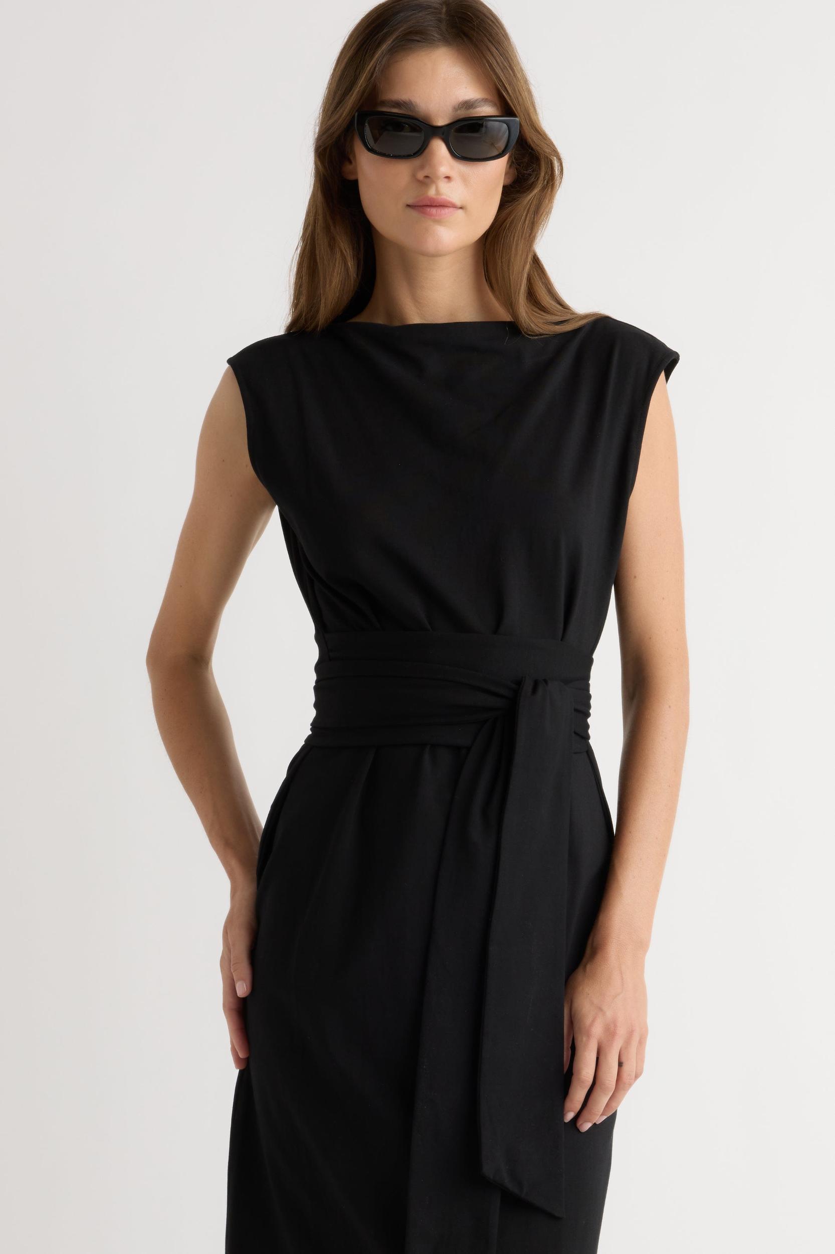Edina Tie-Front Slit-Neck Dress Product Image