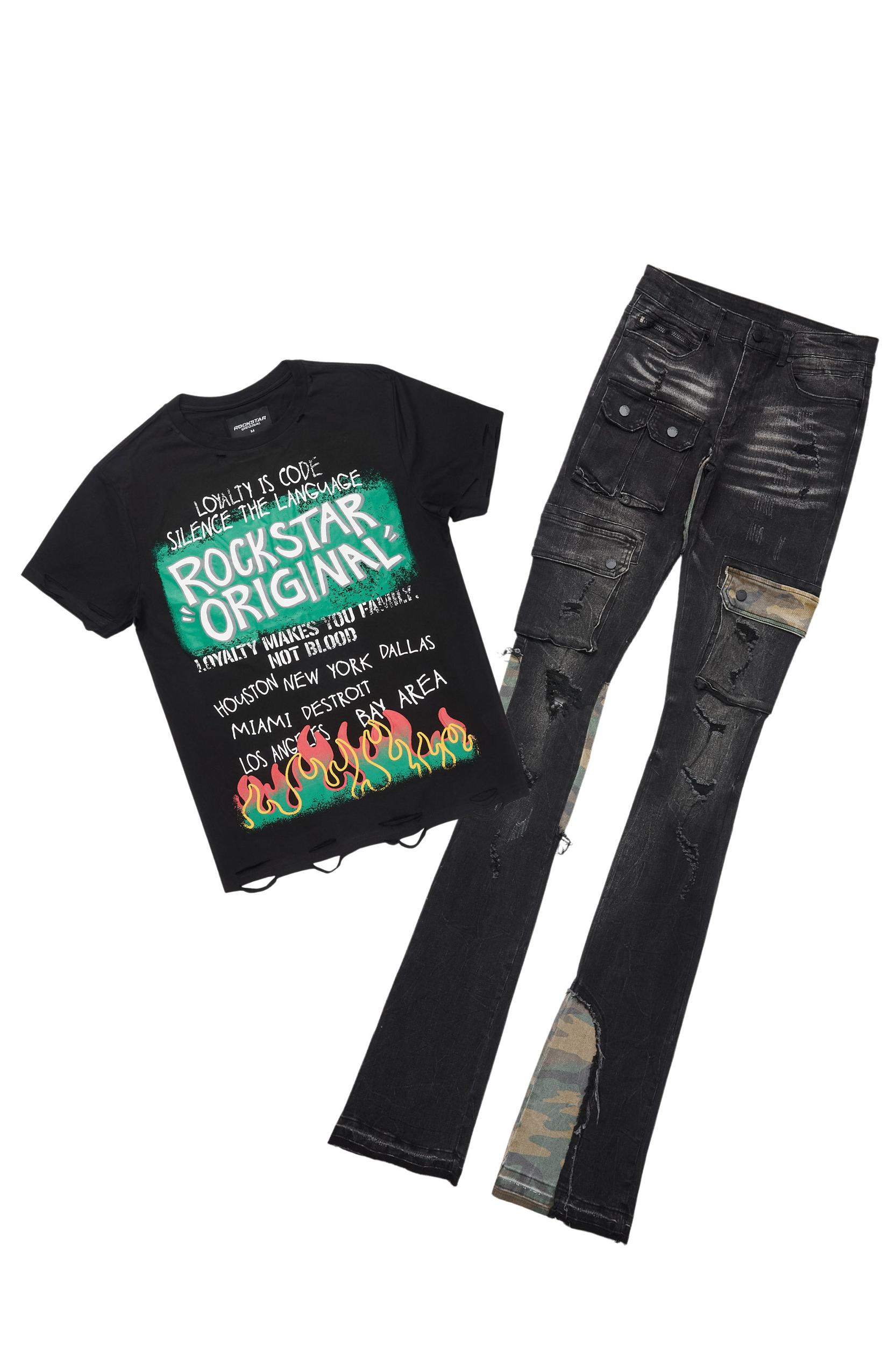 Beno Black T-Shirt/Super Stacked Flare Jean Bundle Male Product Image