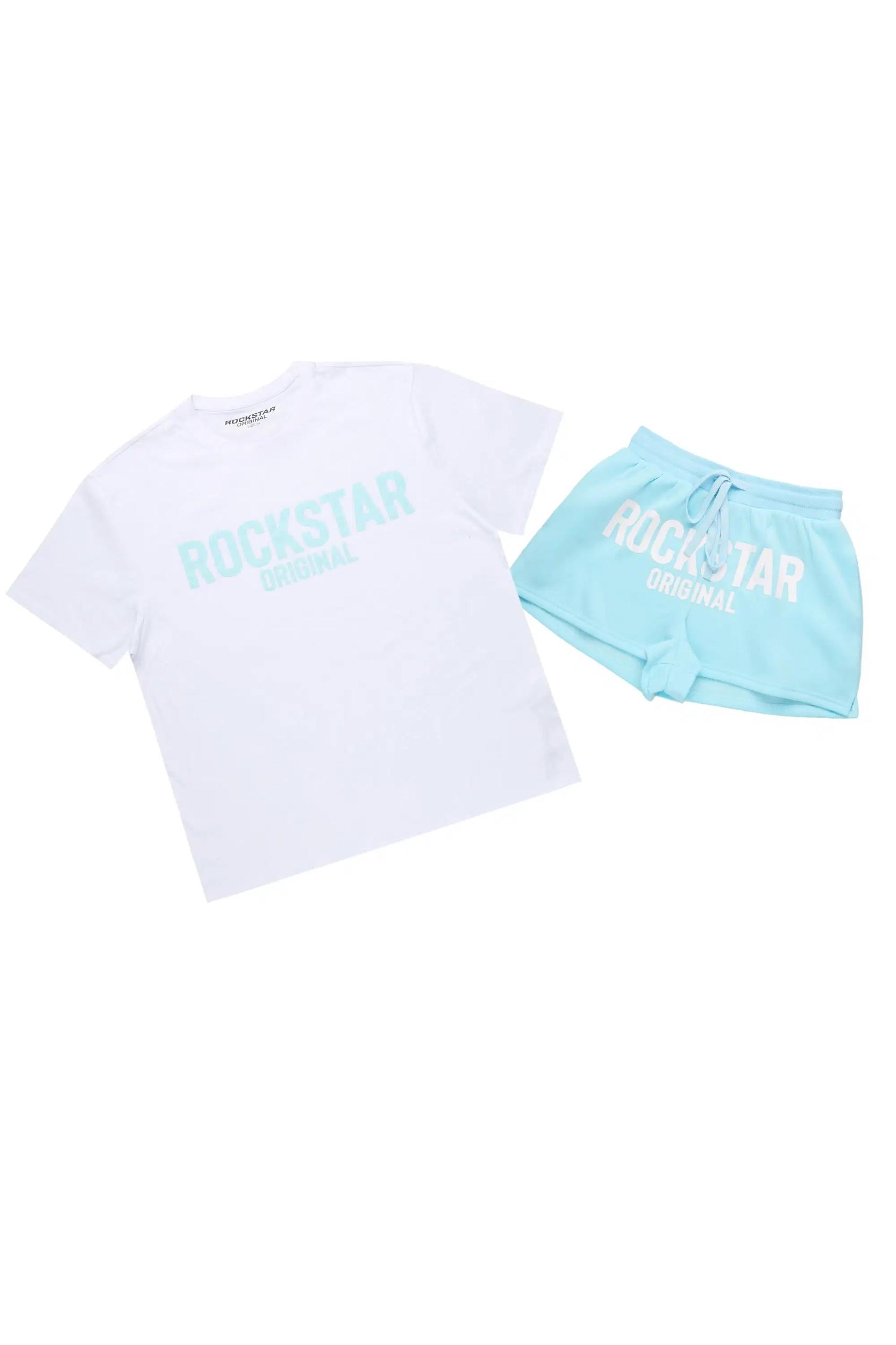 Sabrina White/Blue T-Shirt Short Set Female Product Image
