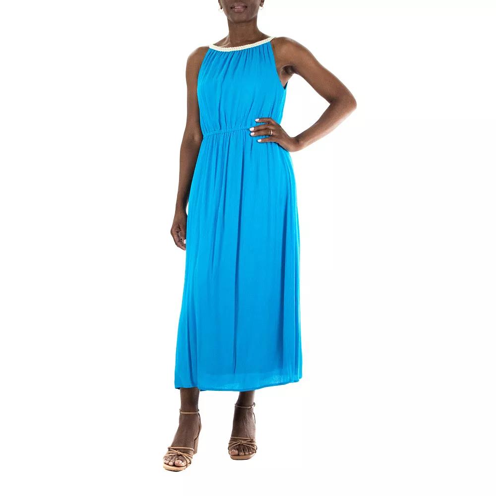 Women's Nina Leonard Rope-Braid Halter-Neck Maxi Dress, Size: Medium, Blue Punch Product Image