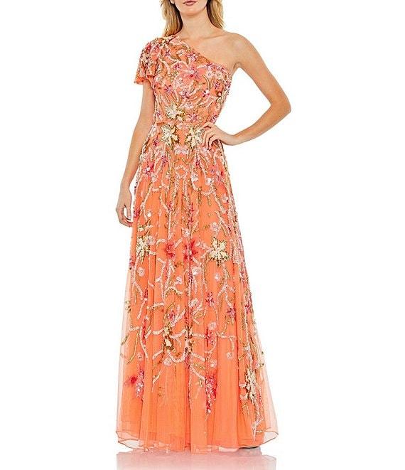 Mac Duggal Sequin One Shoulder Short Flutter Sleeve Gown Product Image
