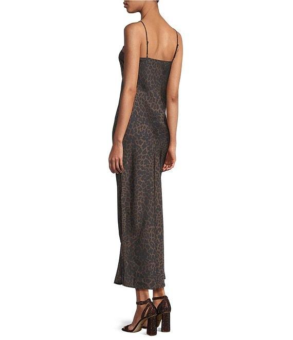 Gianni Bini Haven Satin Leopard Print V-Neck Sleeveless Full Length Slip Dress Product Image