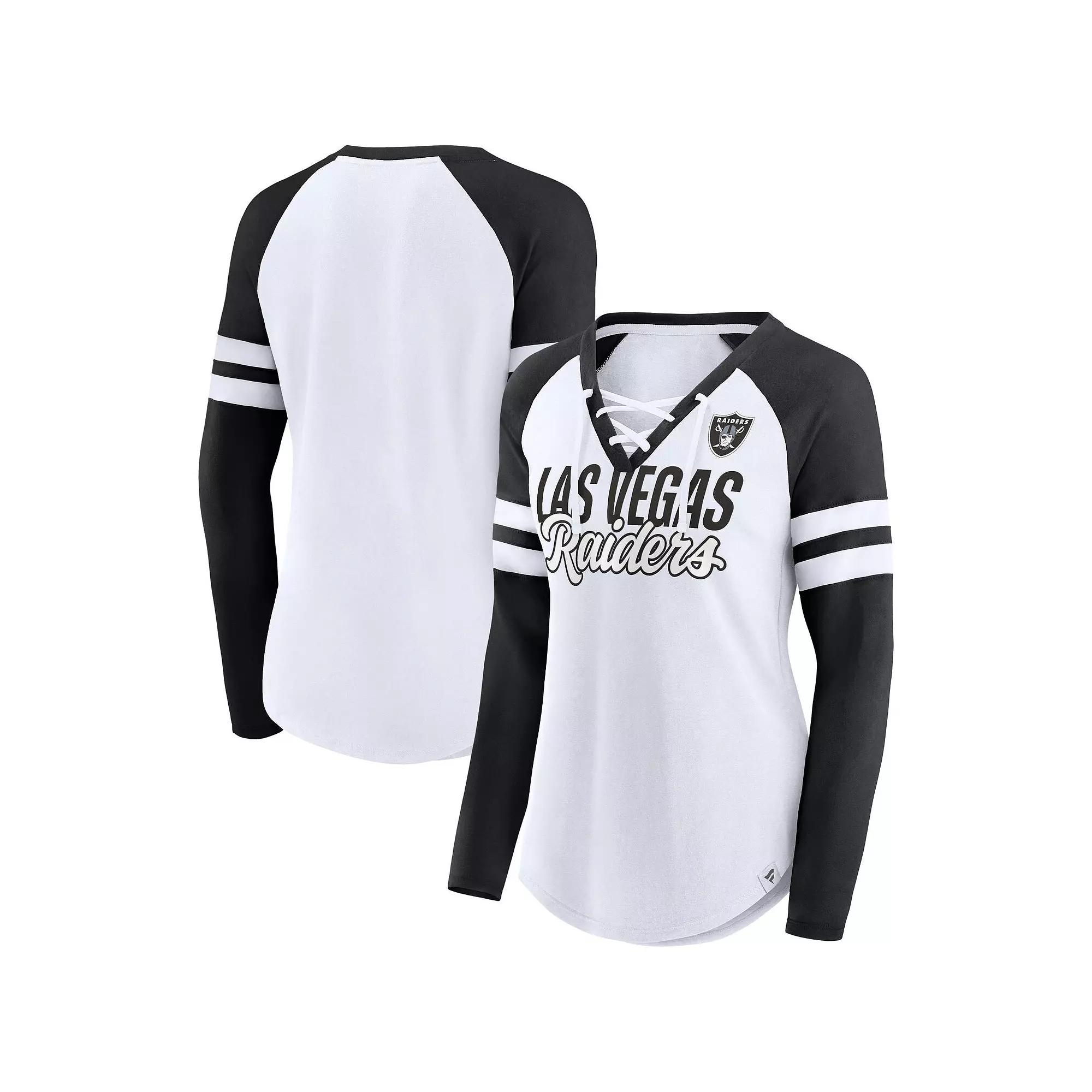 Women's Fanatics Branded White Las Vegas Raiders Plus Size True to Form Lace-Up V-Neck Raglan Long Sleeve T-Shirt, Size: 2XL, Lvr White Product Image