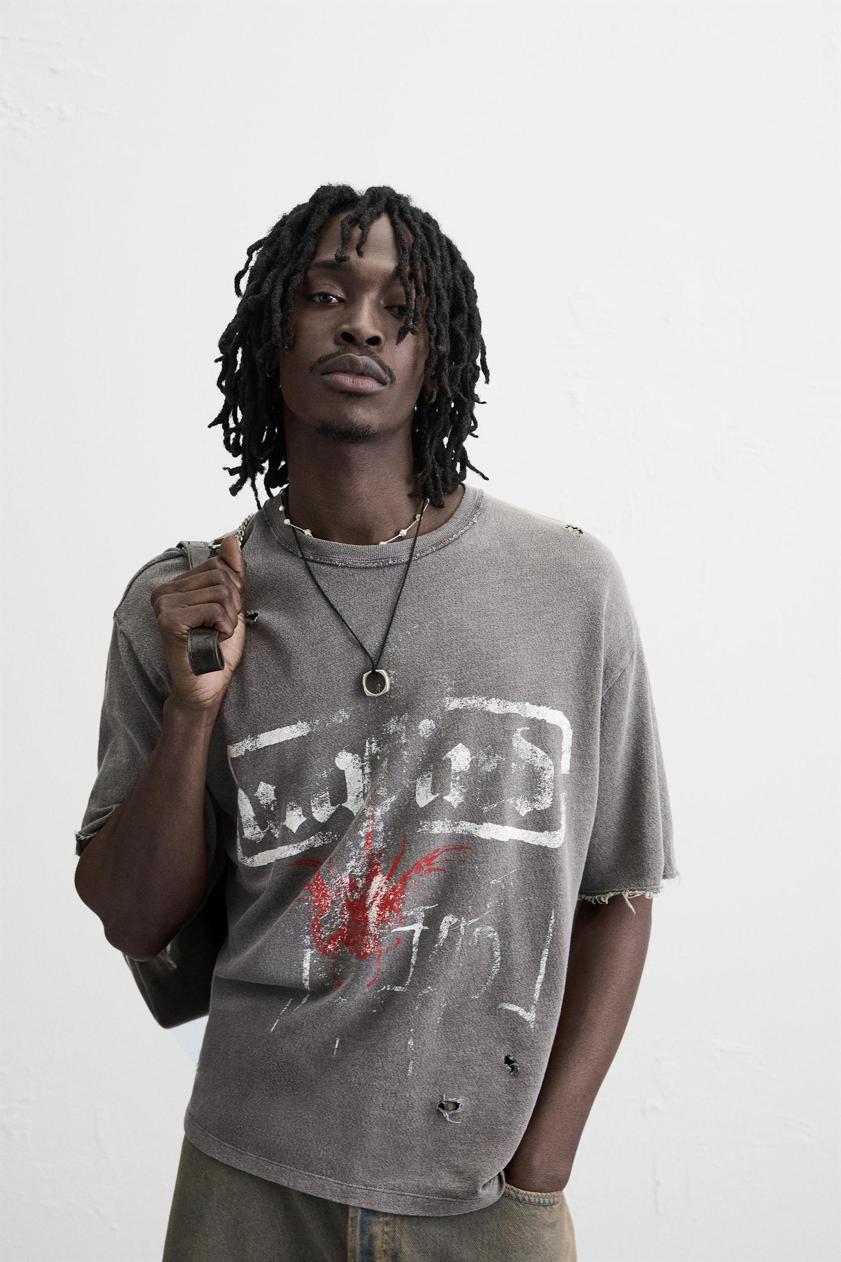 WASHED PRINT KNIT T-SHIRT Product Image