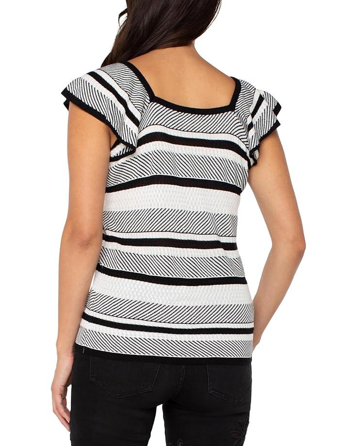 Center Front Tie Round Neckline Flutter Sleeve Top Product Image