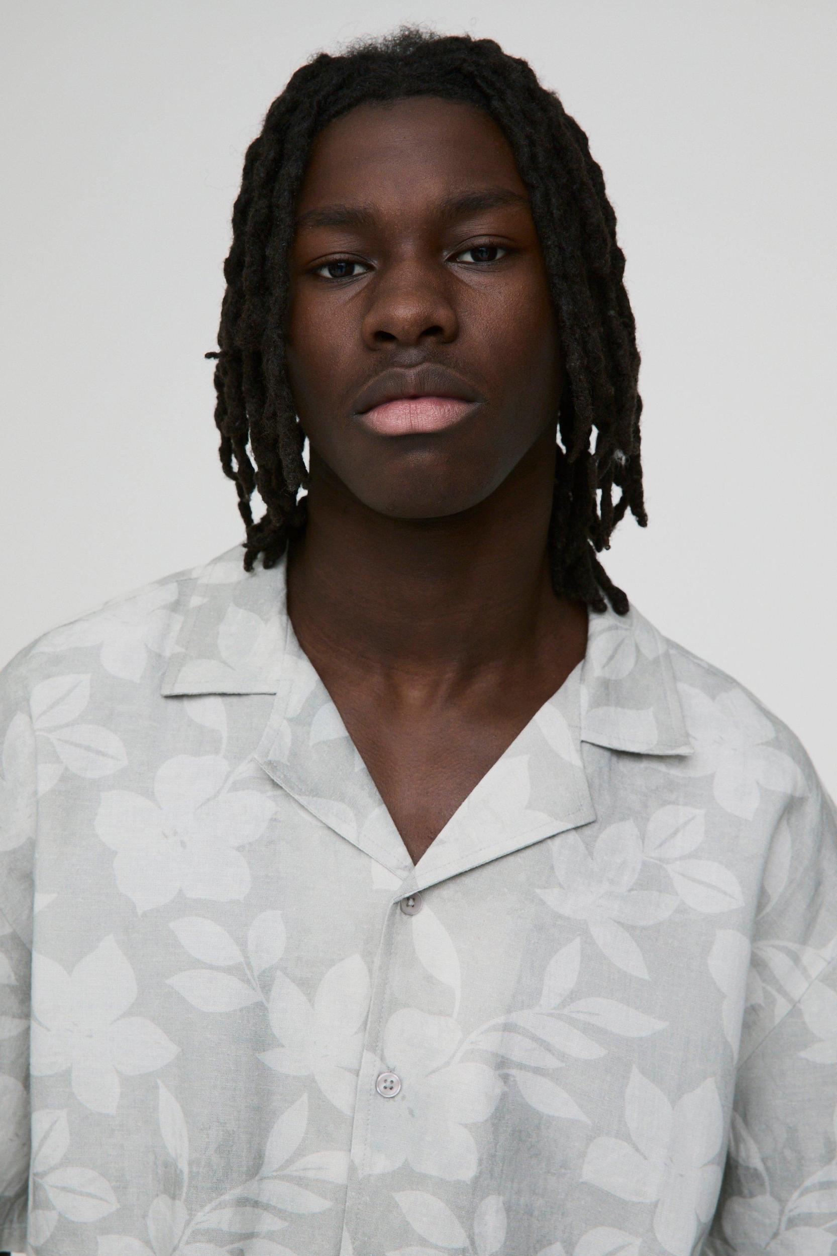 Oversized Floral Print Linen Blend Shirt | boohooMAN USA Product Image