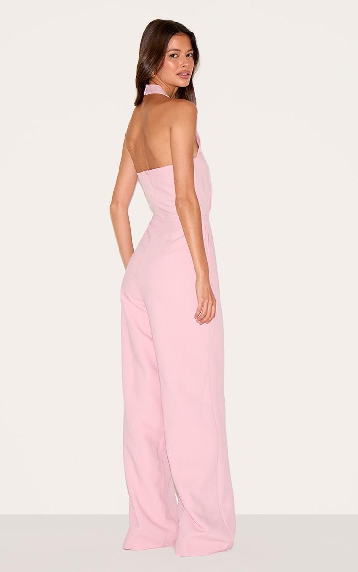 Dusty Pink Premium Woven Halterneck Straight Leg Jumpsuit Product Image