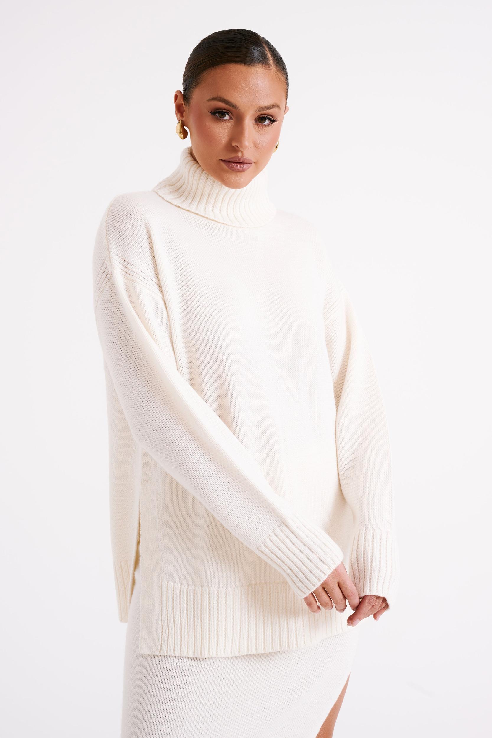 Brittany High Neck Knit Jumper - Ivory Product Image