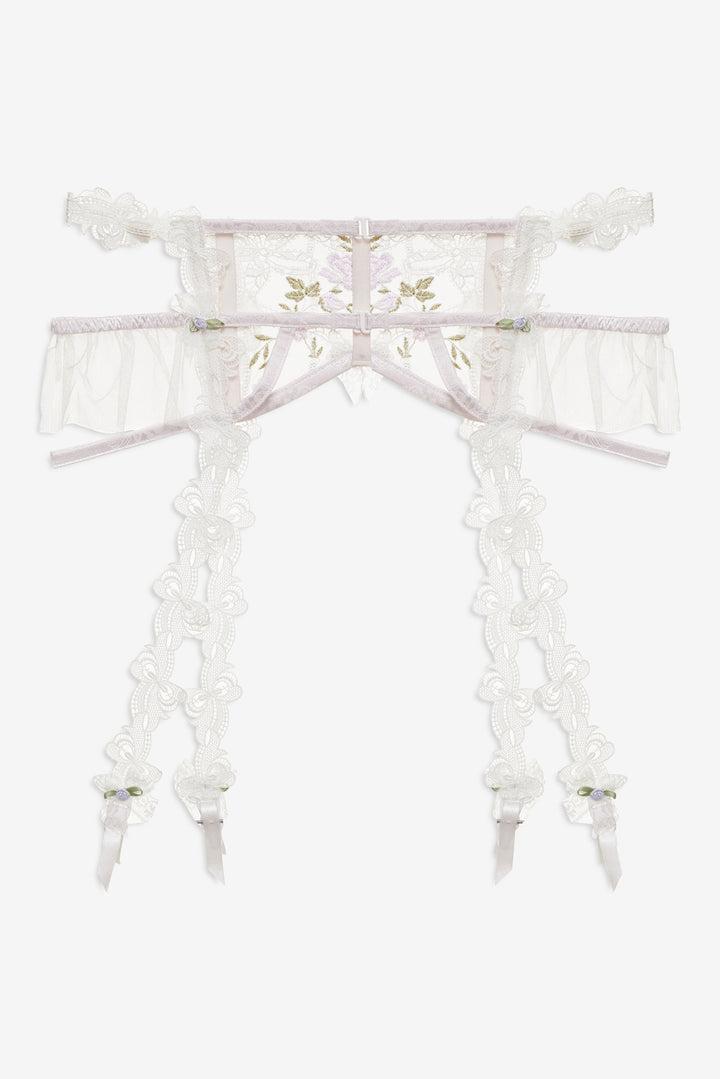Lattice Bows Garter Belt — White Product Image