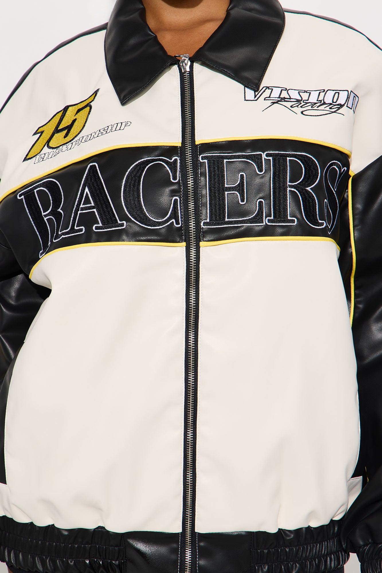 Street Racer Faux Leather Bomber Jacket - Black/combo Female Product Image