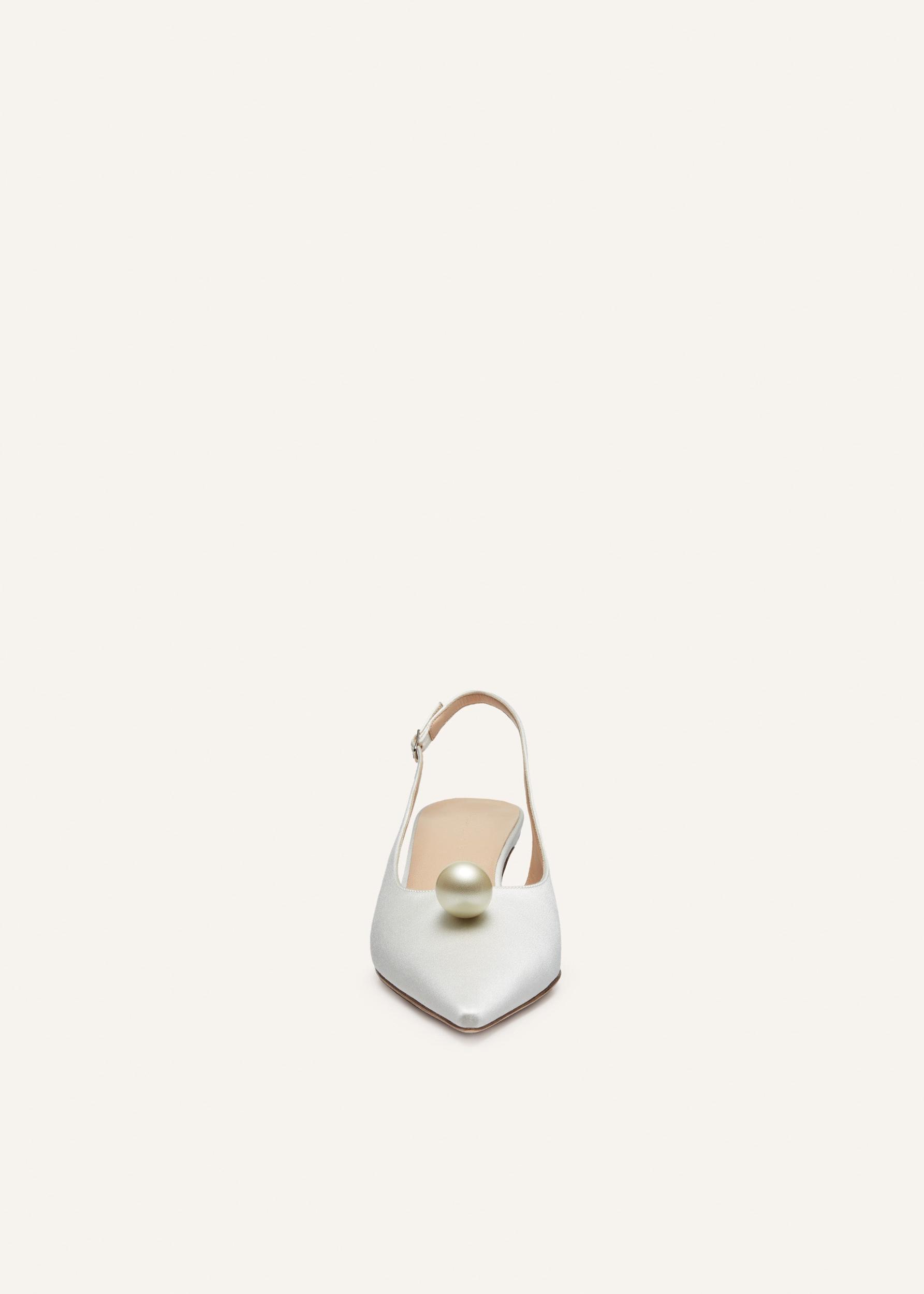 Slingback pearl kitten heels in cream satin Product Image