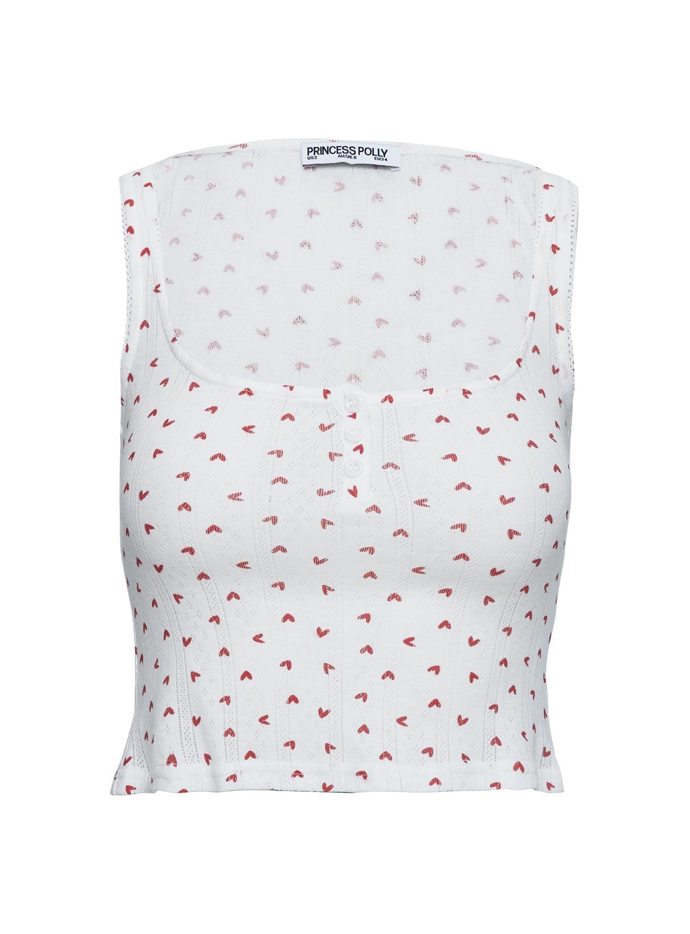 Sleepytea Pointelle Sleep Tank Top White / Red Product Image