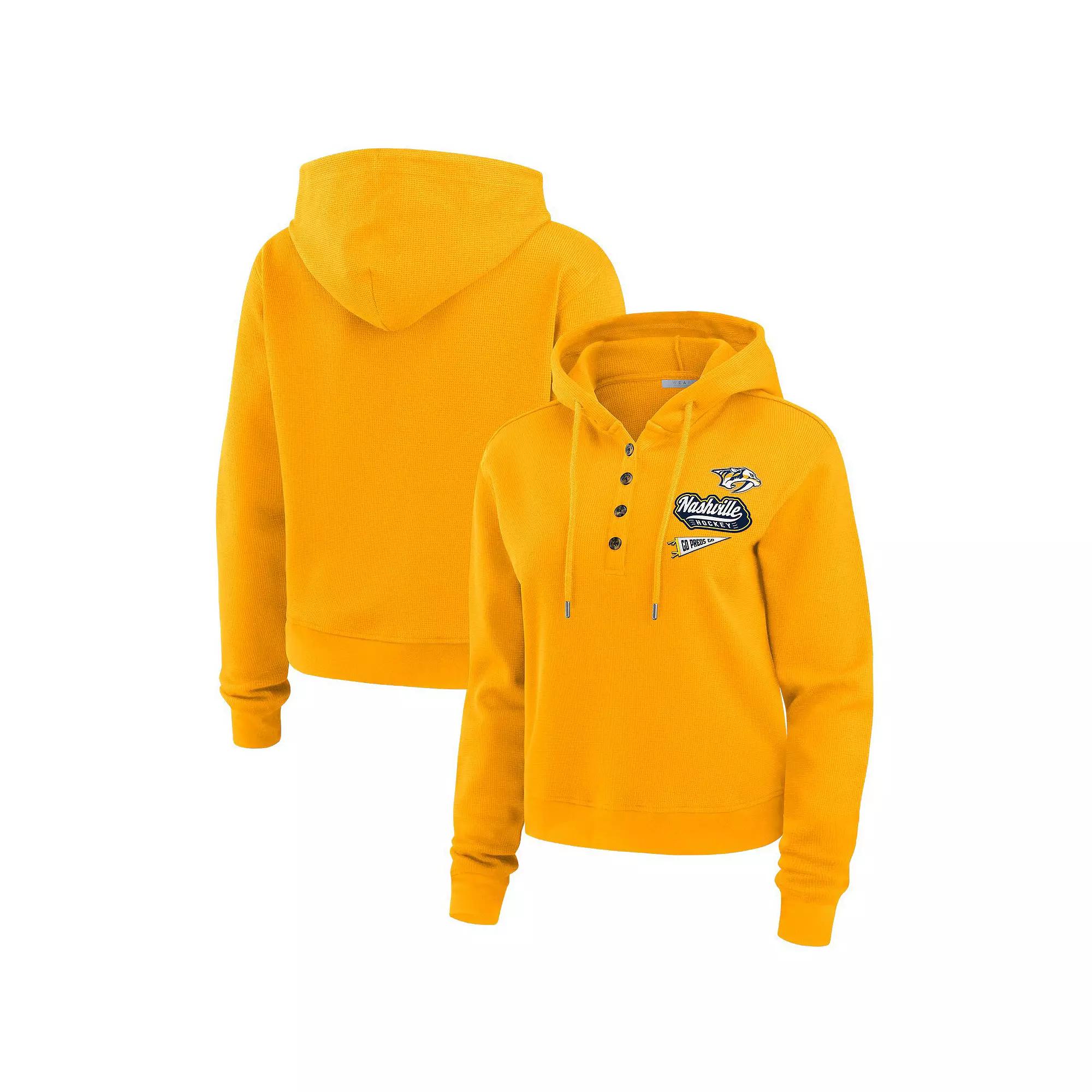 Women's WEAR by Erin Andrews Gold Nashville Predators Waffle-Knit Pullover Hoodie,  Product Image