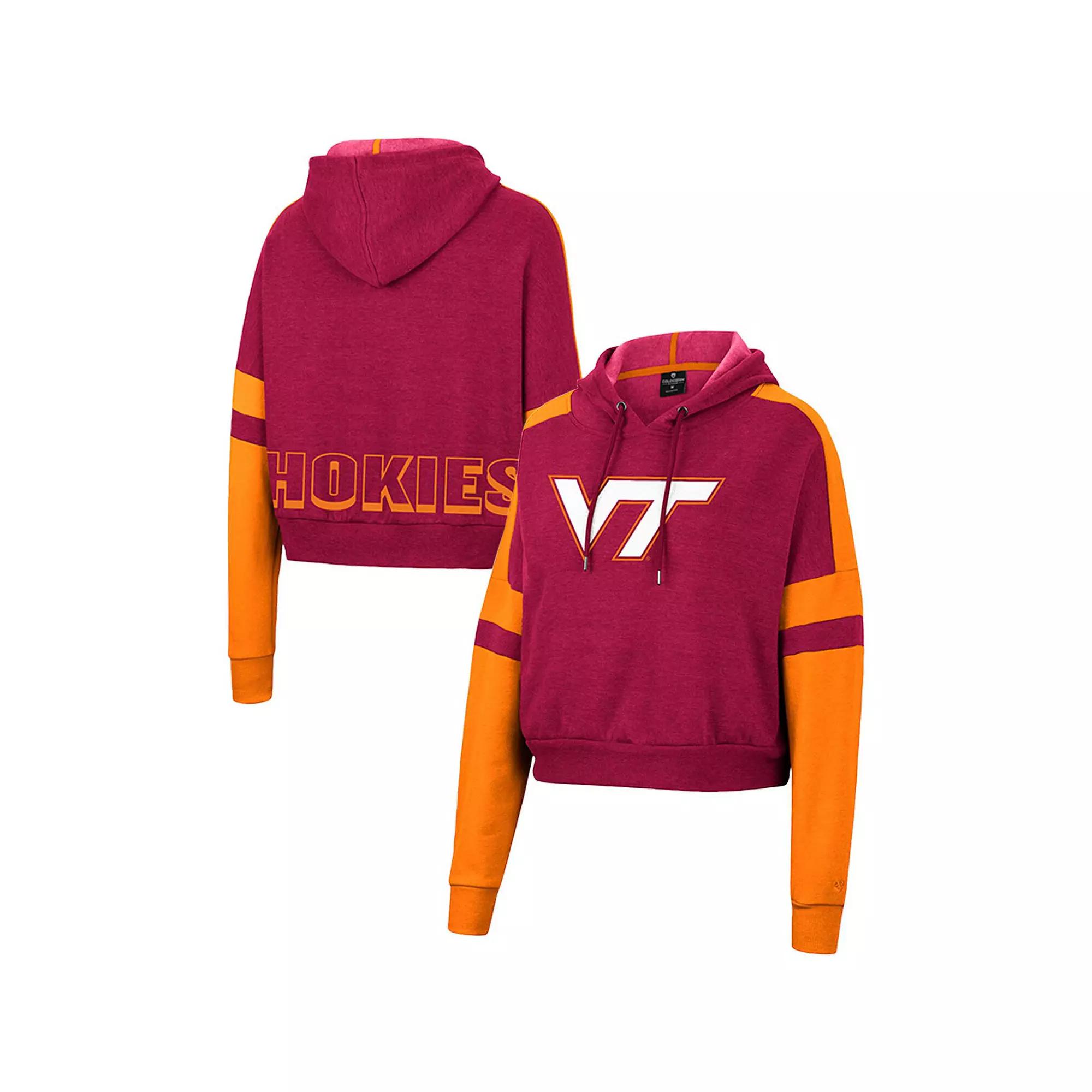 Women's Colosseum Heather Maroon Virginia Tech Hokies Throwback Stripe Arch Logo Cropped Pullover Hoodie, Size: XL, Red Product Image