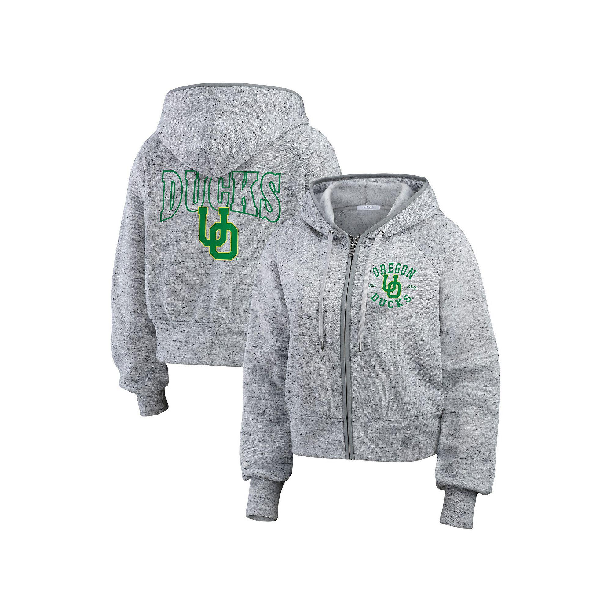Women's WEAR by Erin Andrews Heather Gray Oregon Ducks Wear Speckle Double-Hit Raglan Full-Zip Hoodie,  Product Image
