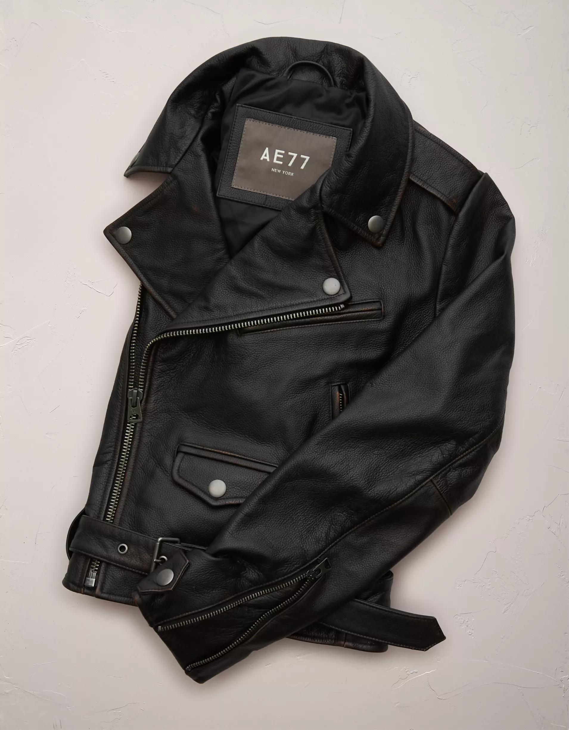 AE77 Leather Biker Jacket Product Image