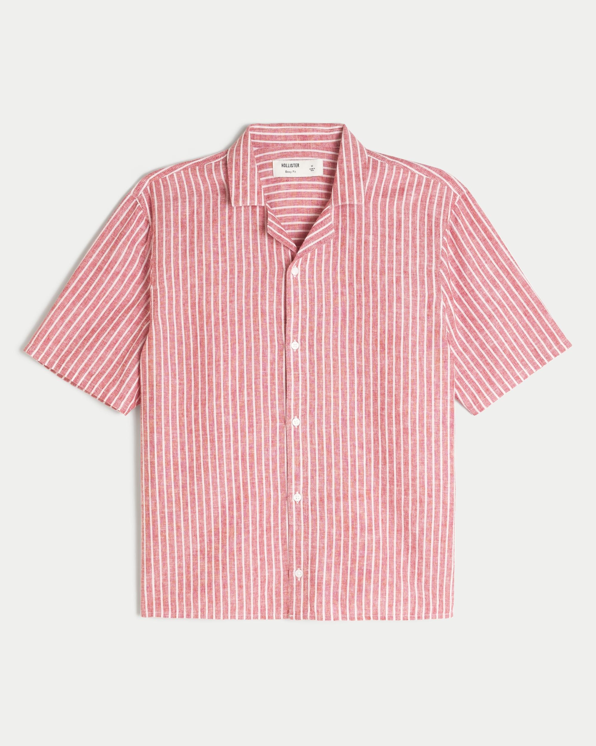 Boxy Short-Sleeve Linen-Blend Shirt Product Image