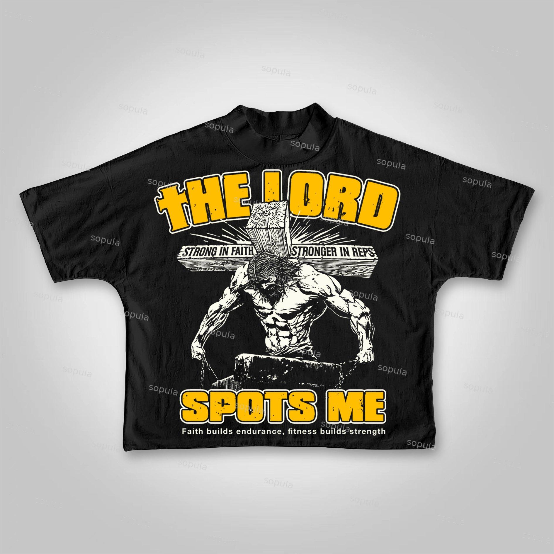 Sopula The Lord Spots Me Vintage God Gym Graphics Cropped T-Shirts Product Image