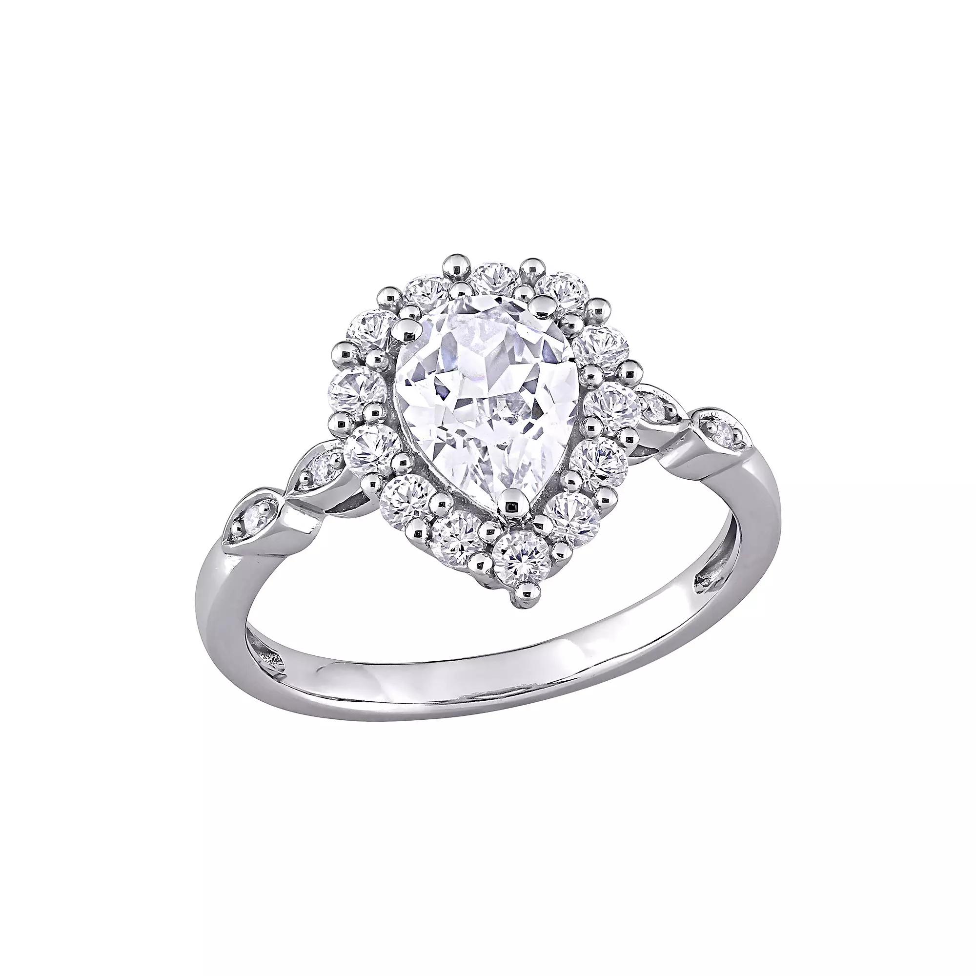 Stella Grace 10K White Gold Lab Created White Sapphire & Diamond Accent Halo Engagement Ring, Women's, Size: 5, 10k Whgold Product Image