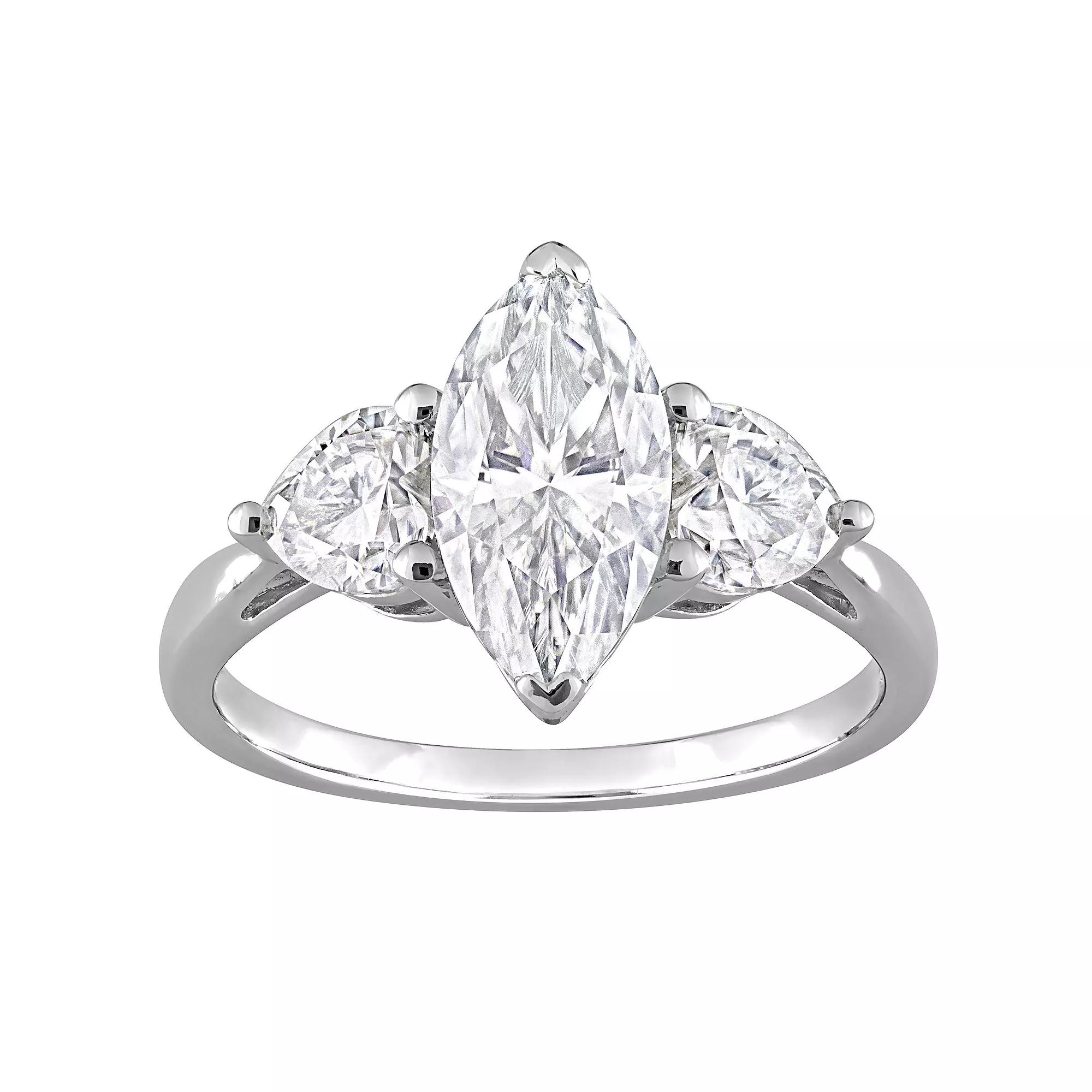 Stella Grace Sterling Silver 2 1/2 Carat T.W. Lab-Created Moissanite 3-Stone Engagement Ring, Women's, Size: 8 Product Image