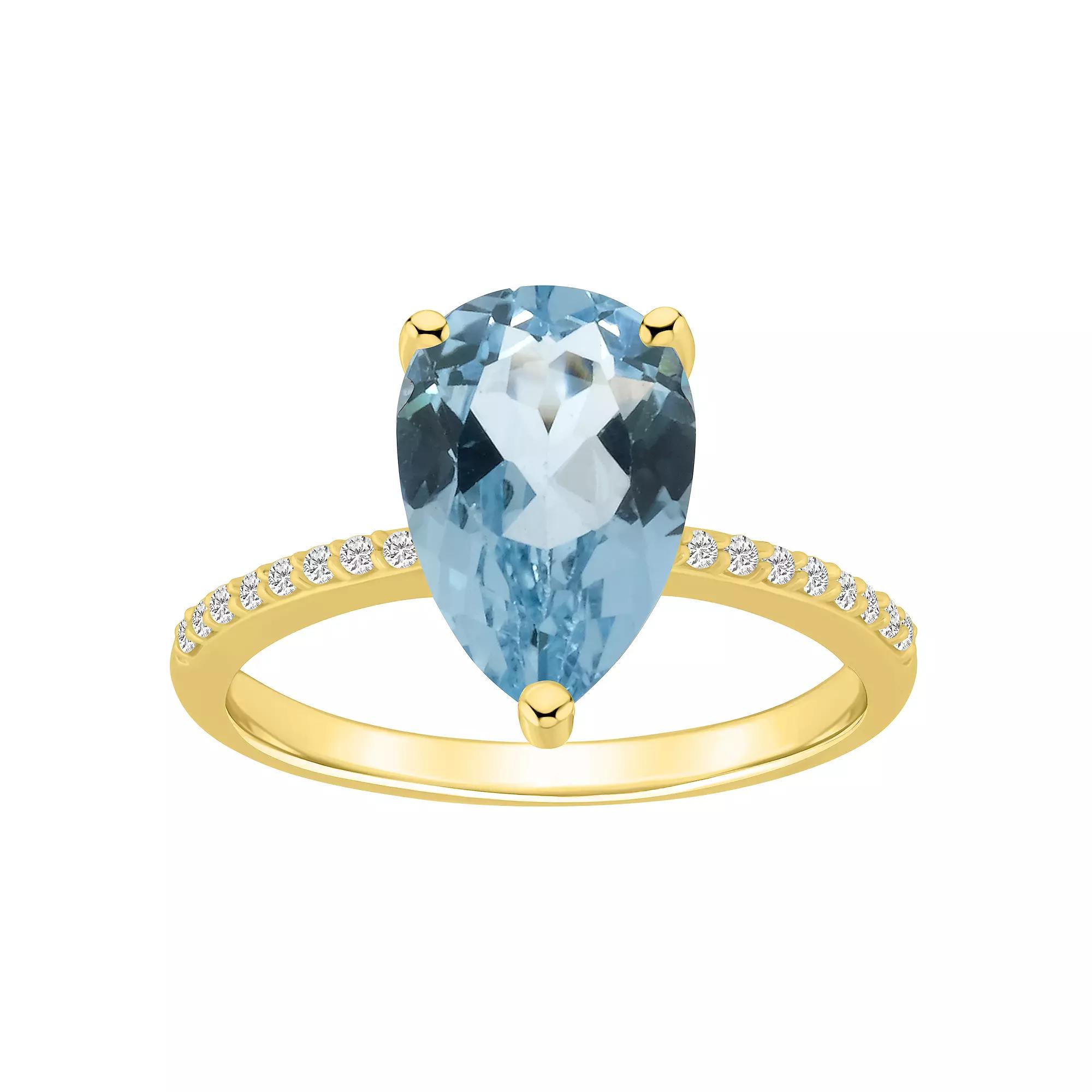 Alyson Layne 14k Gold Pear Shape Sky Blue Topaz & 1/10 Carat T.W. Diamond Ring, Women's, Size: 6 Product Image