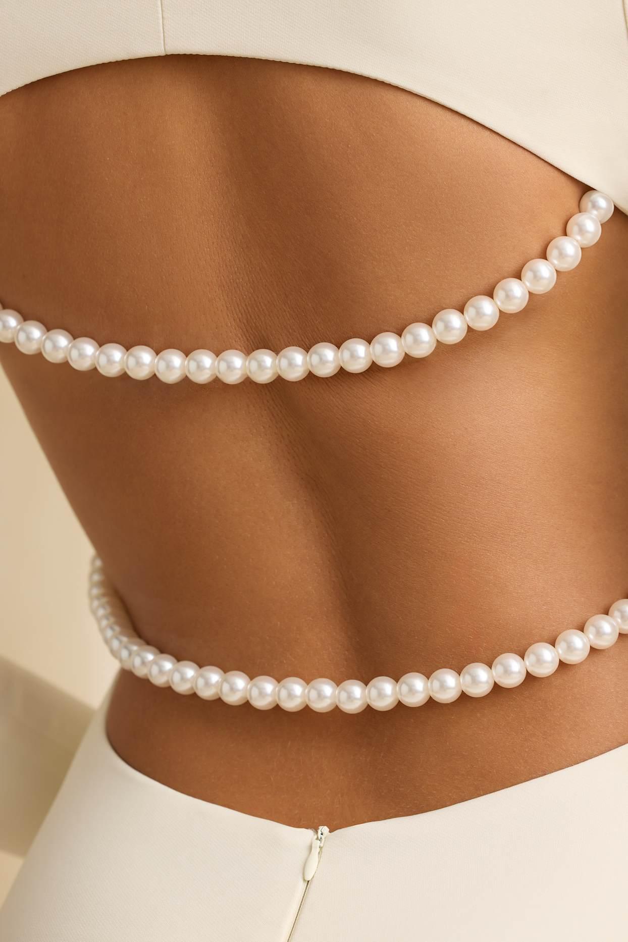 Pearl-Detail Cut-Out Mini Dress in Ivory Product Image