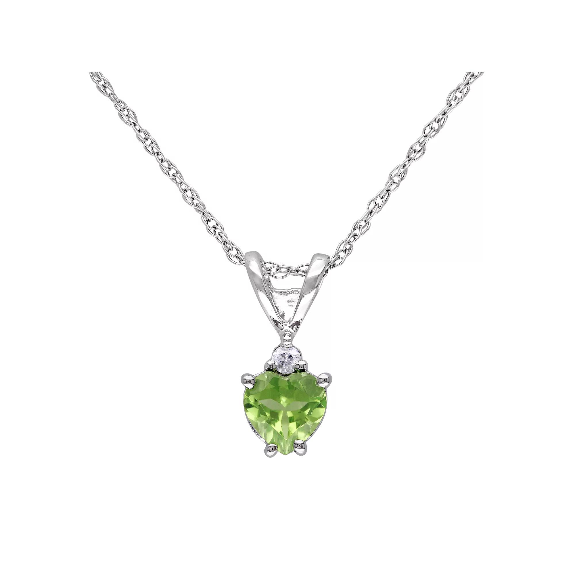 Stella Grace 10k White Gold Peridot & 1/5 Carat T.W. Diamond Heart Pendant Necklace, Women's, Size: 18", Green Product Image