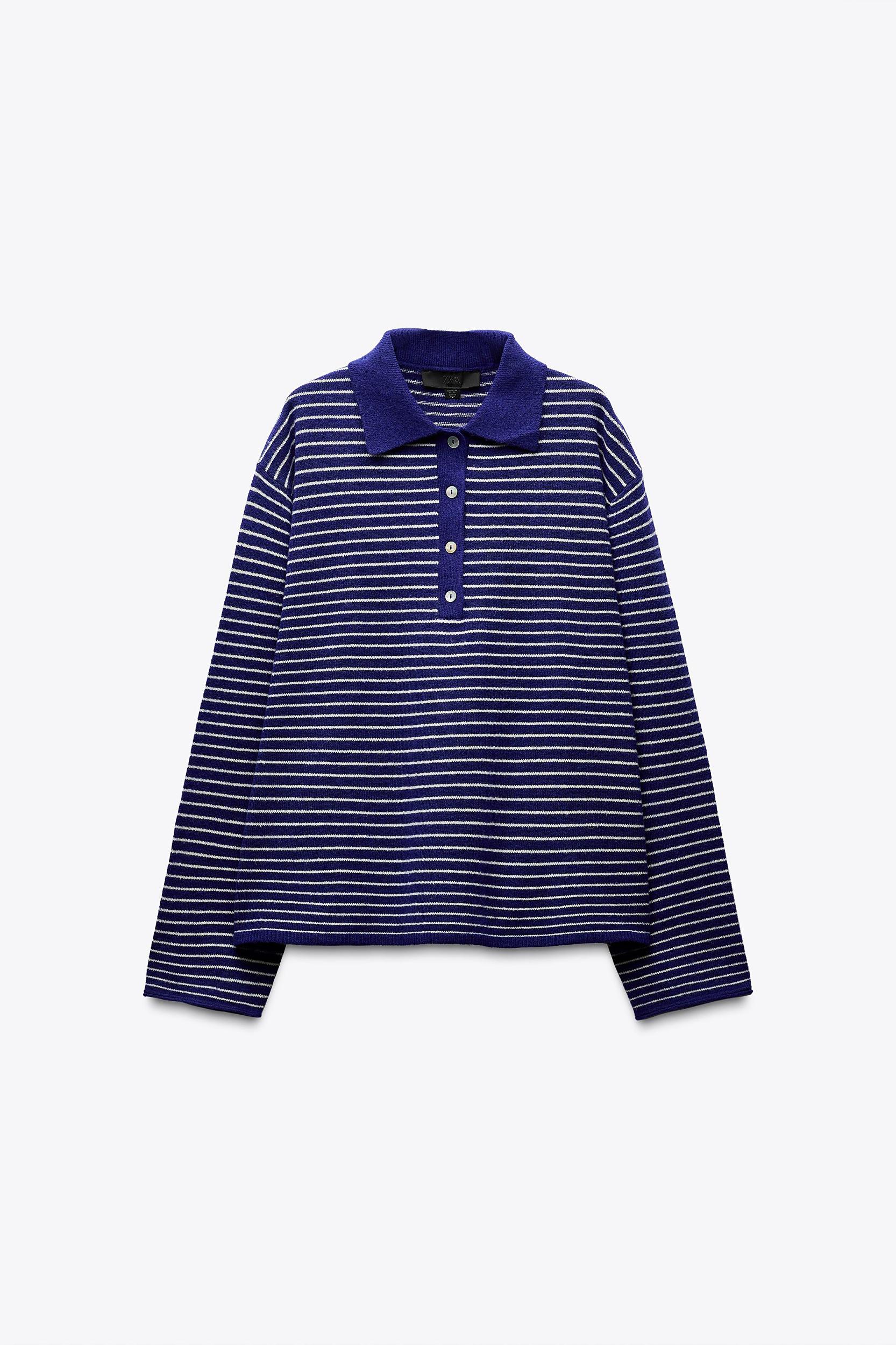 STRIPED KNIT POLO SWEATER Product Image