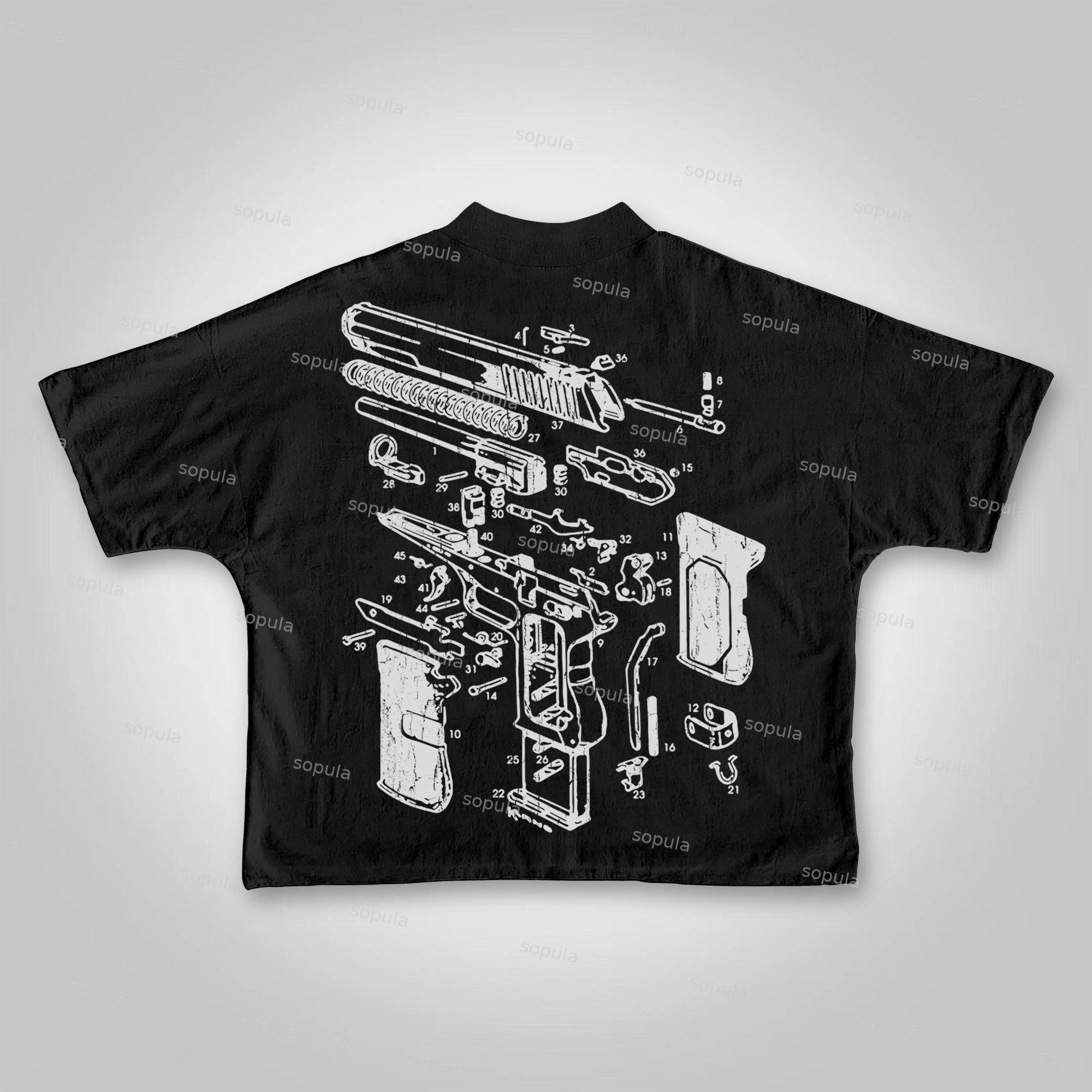 Sopula Love Peace Retro Deconstructed Gun Graphic Cropped T-shirt Product Image