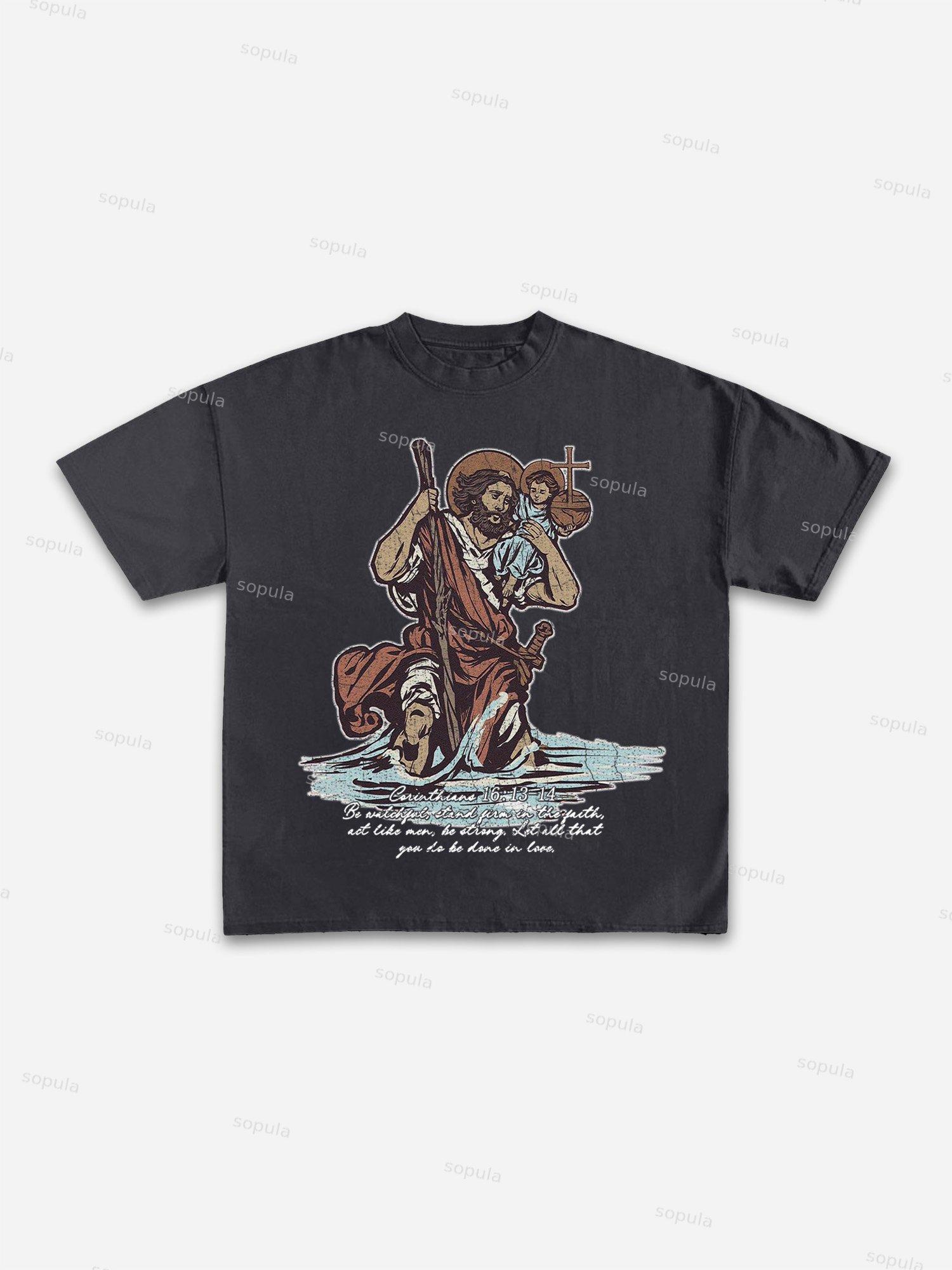 Jesus Graphic Bible Print Cotton T-shirt Product Image
