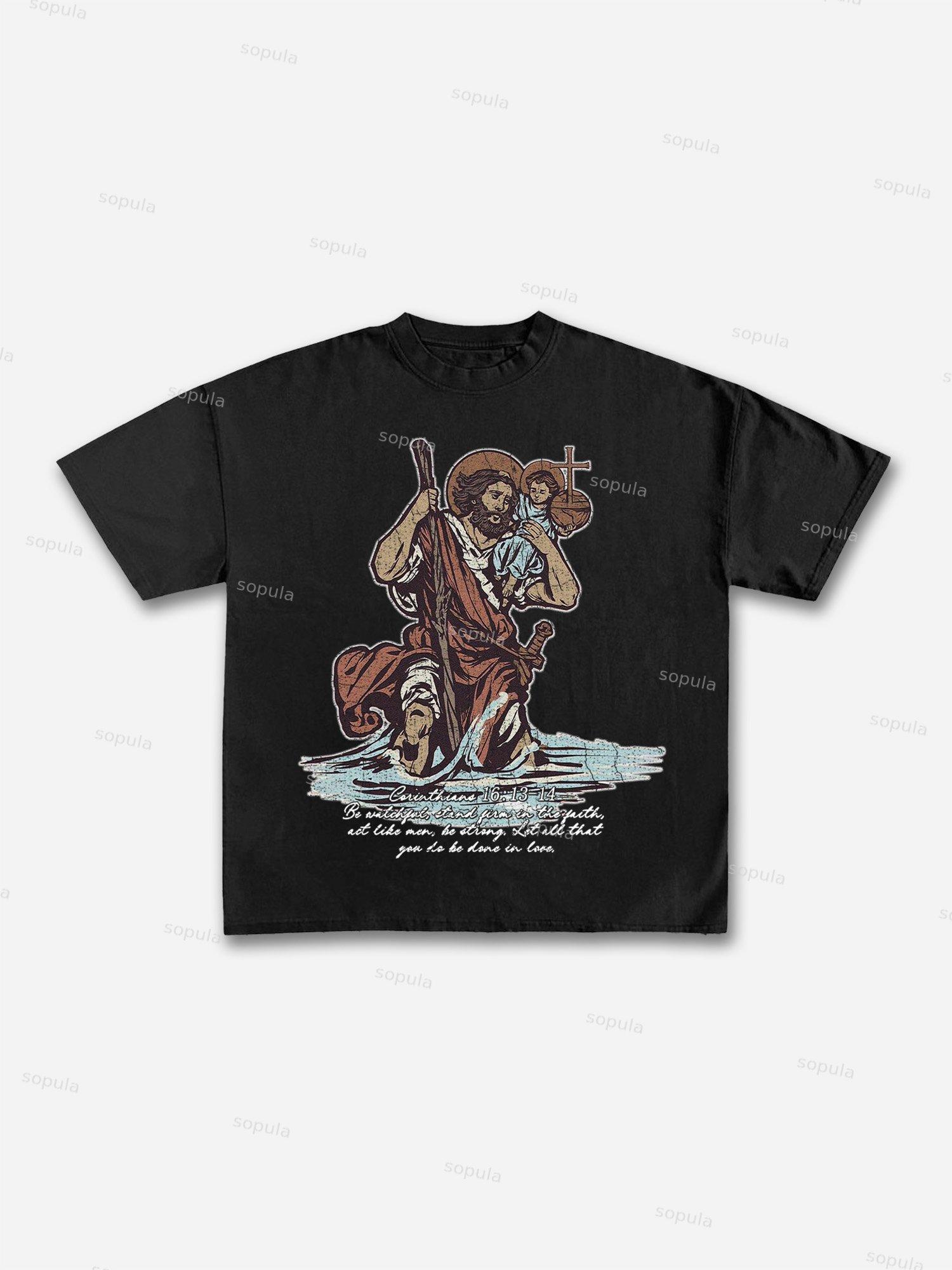 Jesus Graphic Bible Print Cotton T-shirt Product Image