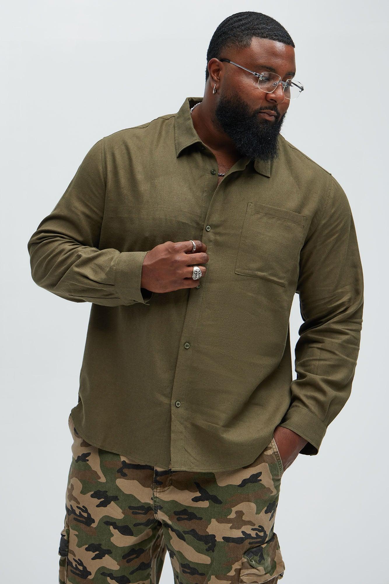 Bahamas Linen Single Pocket Long Sleeve Shirt - Olive Product Image