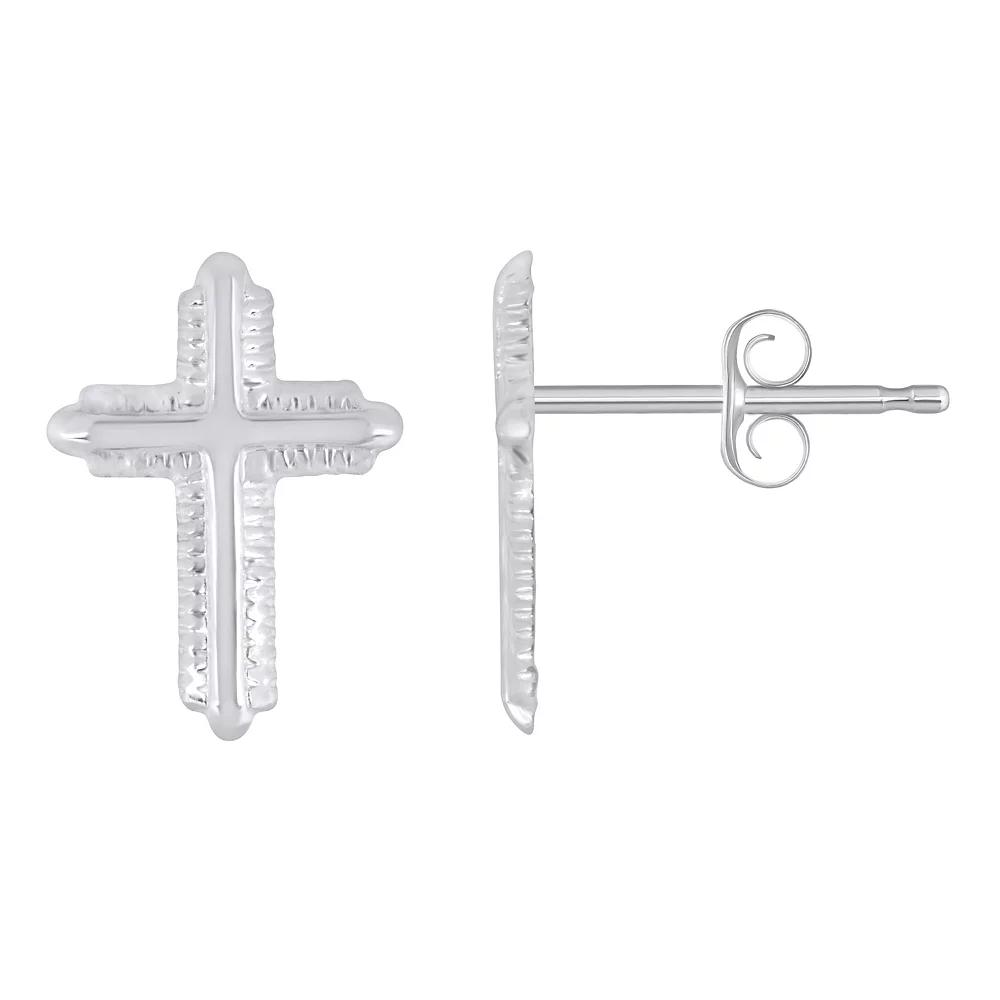 14k Gold Cross Stud Earrings, Women's, 14k White Gold Product Image