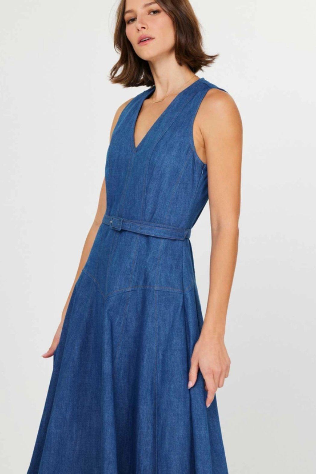 Denim Sleeveless A-Line Midi Dress Product Image