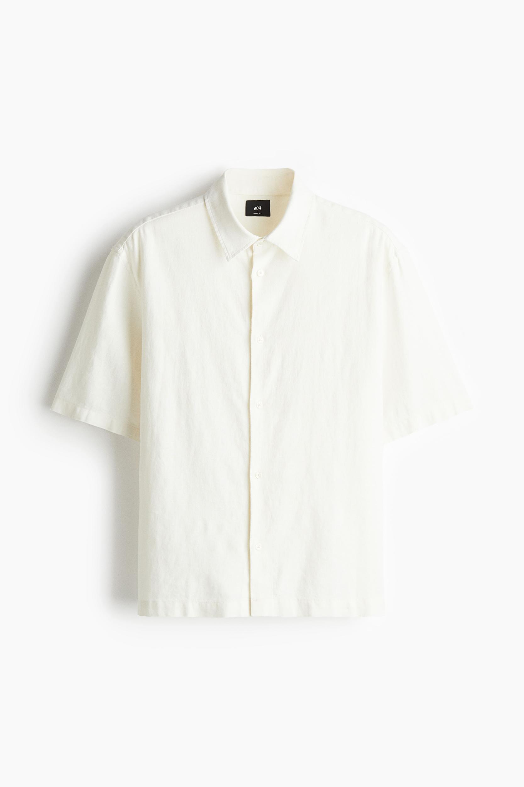 Loose-Fit Short-Sleeved Linen-Blend Shirt Product Image