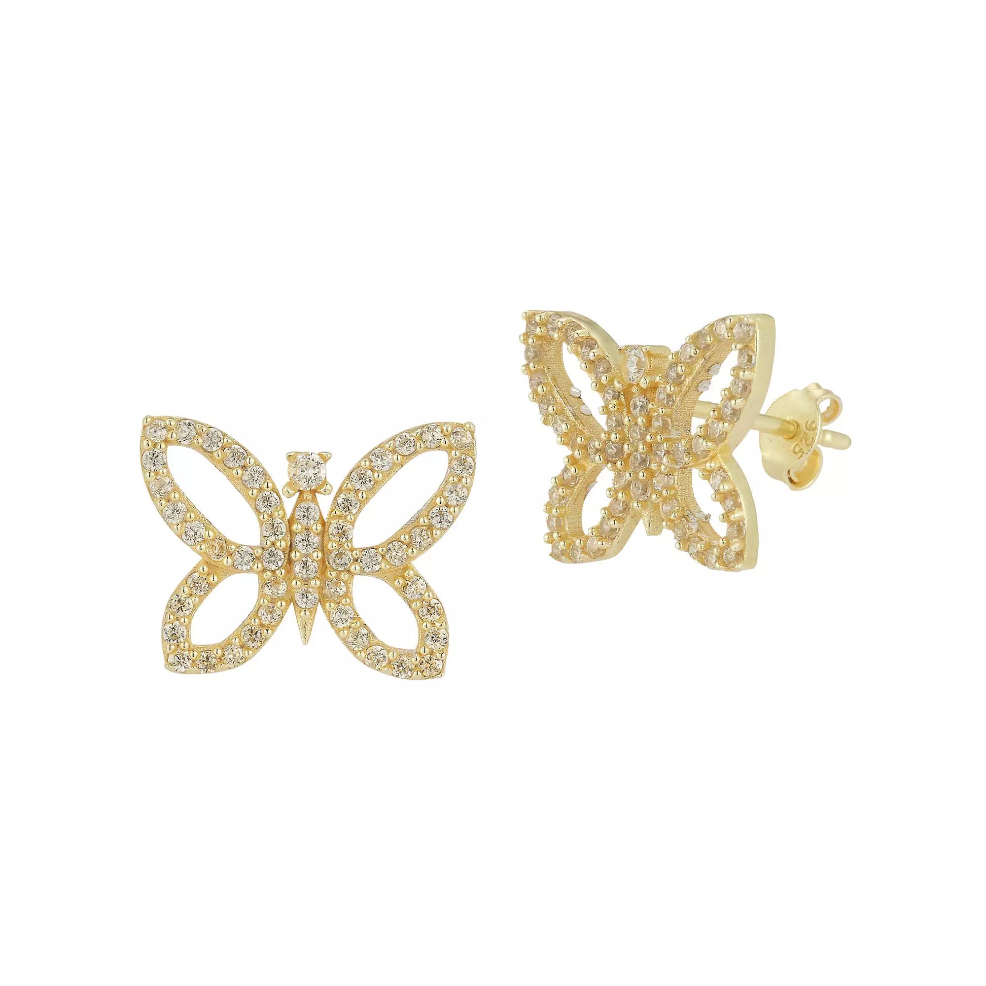 Sunkissed Sterling 14k Gold Over Silver Cubic Zirconia Butterfly Stud Earrings, Women's, Yellow Gold Tone Product Image