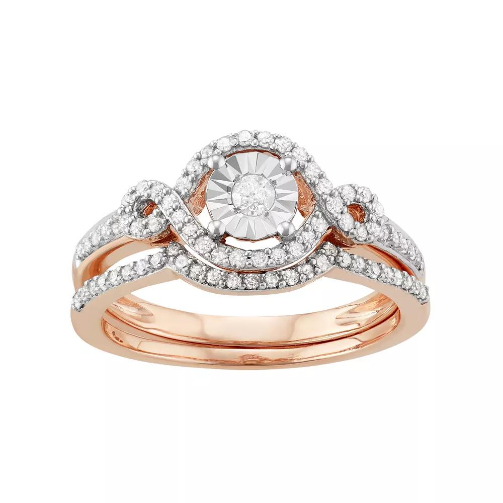 10k Rose Gold 3/8 Carat T.W. Diamond Halo Engagement Ring Set, Women's, 10k Rgold Product Image