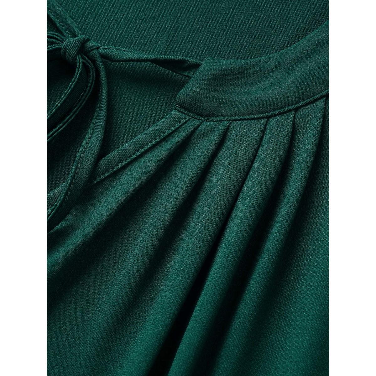 Plus Size Plain Tie Neck Plicated Detail Tank Top Women DarkGreen Work From Home Pleated Notched collar Work Tank Tops Camis BloomChic 28/5X Product Image