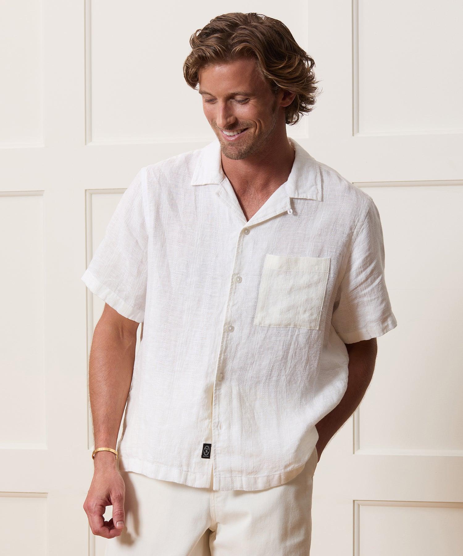 Textured Cropped Sea Soft Irish Linen Camp Collar Shirt Product Image