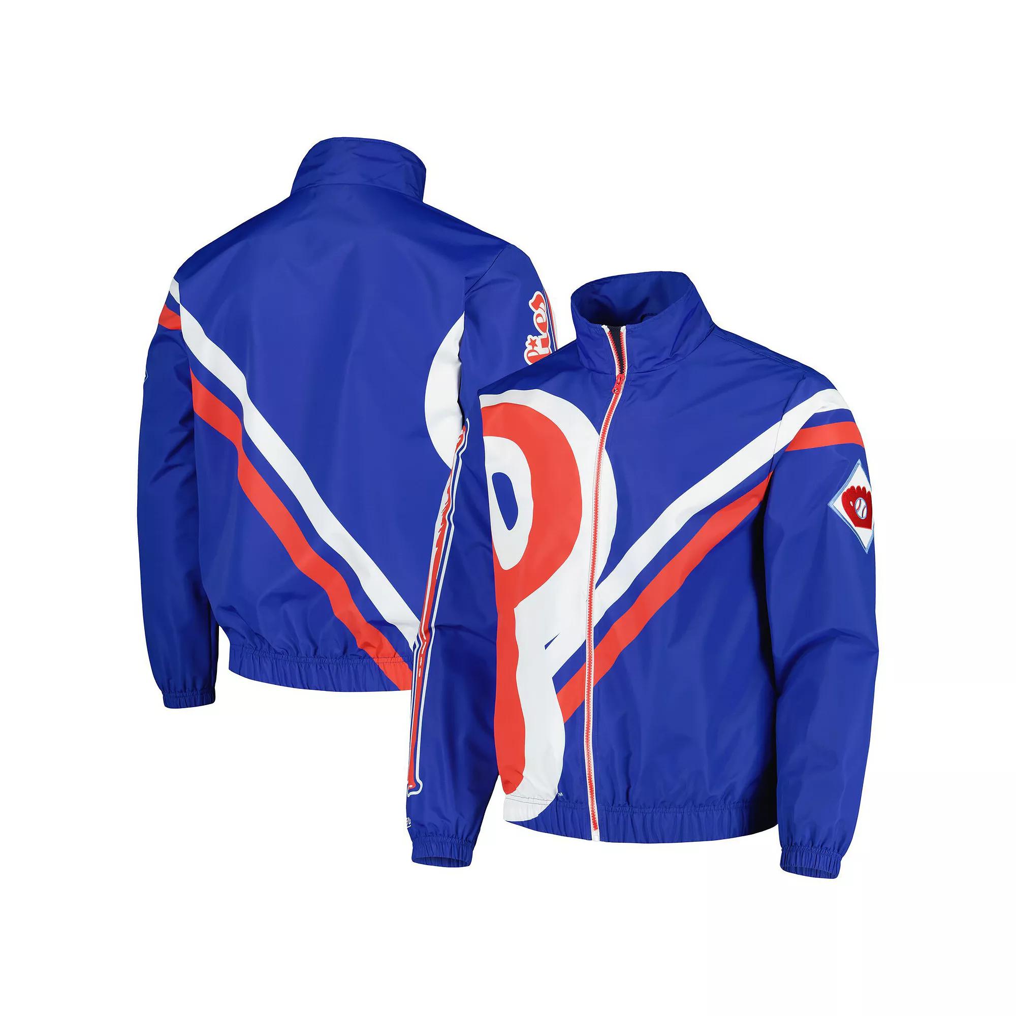 Men's Mitchell & Ness Royal Philadelphia Phillies Exploded Logo Warm Up Full-Zip Jacket,  Product Image