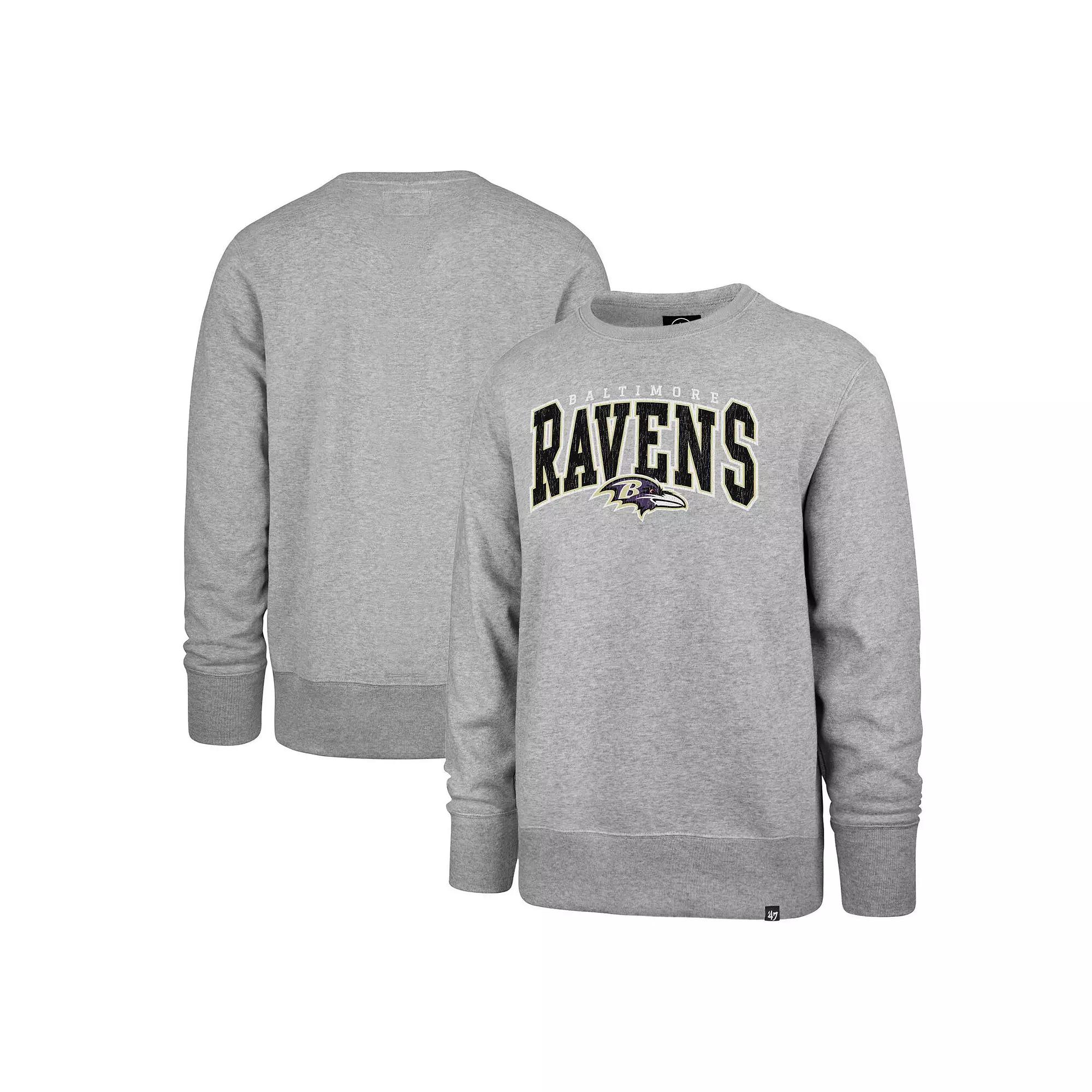 Men's '47 Gray Baltimore Ravens Varsity Block Headline Pullover Sweatshirt, Size: XL, Grey Product Image