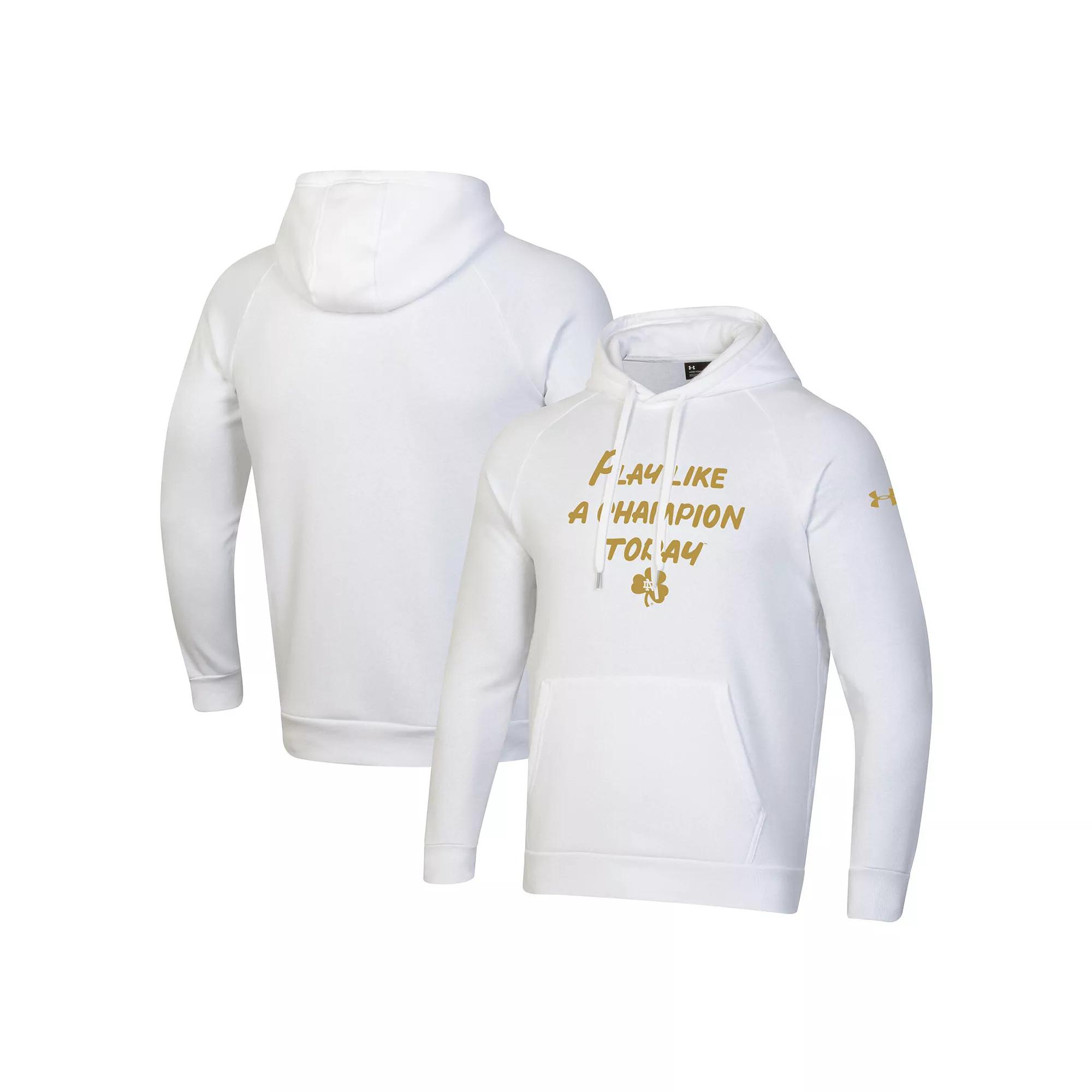 Men's Under Armour White Notre Dame Fighting Irish PLACT Gold Rush Rival Raglan Pullover Hoodie,  Product Image